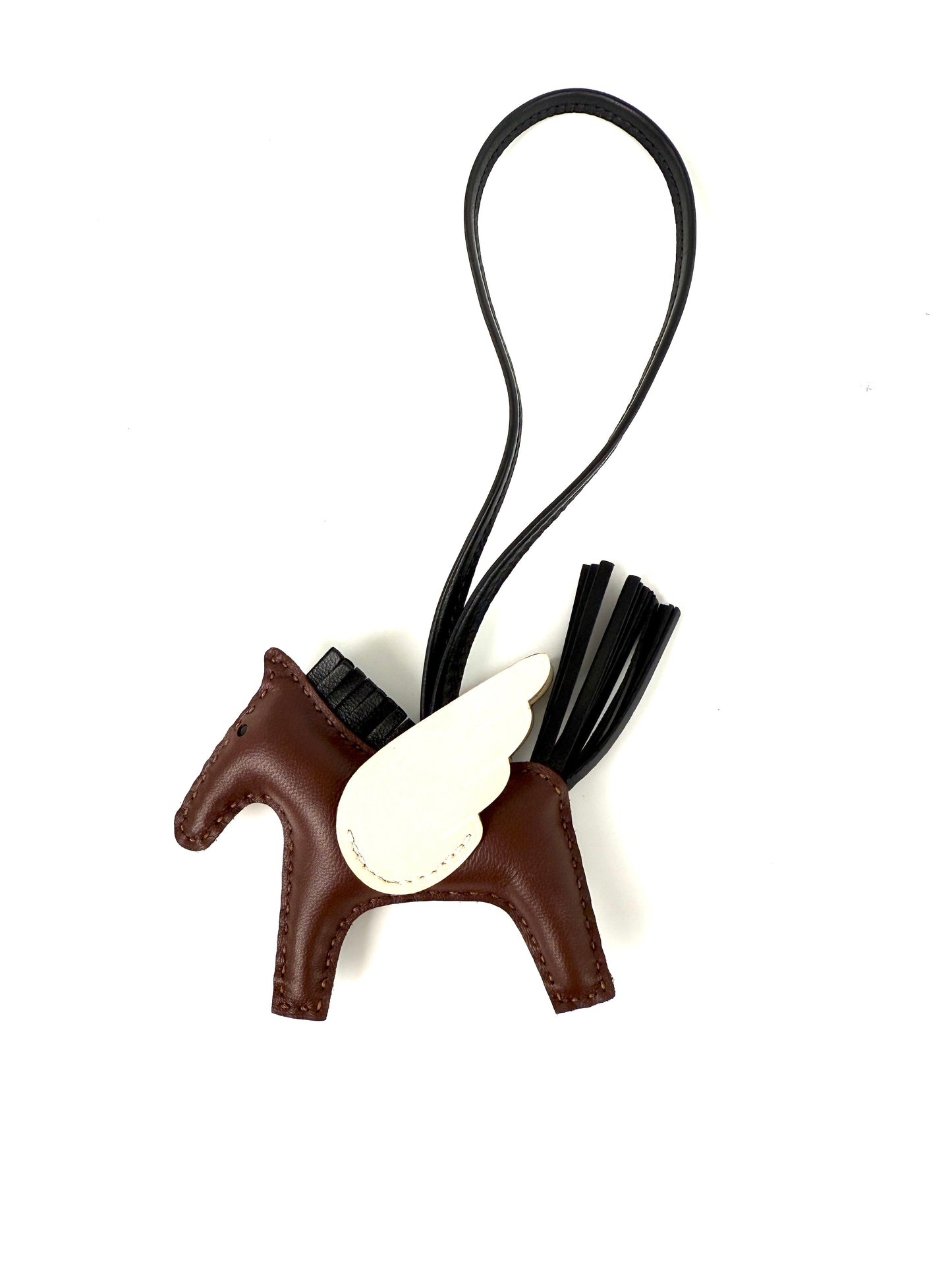 New Hermes Pegasus Rodeo Terre Noir Craie Milo Lambskin PM Bag Charm 