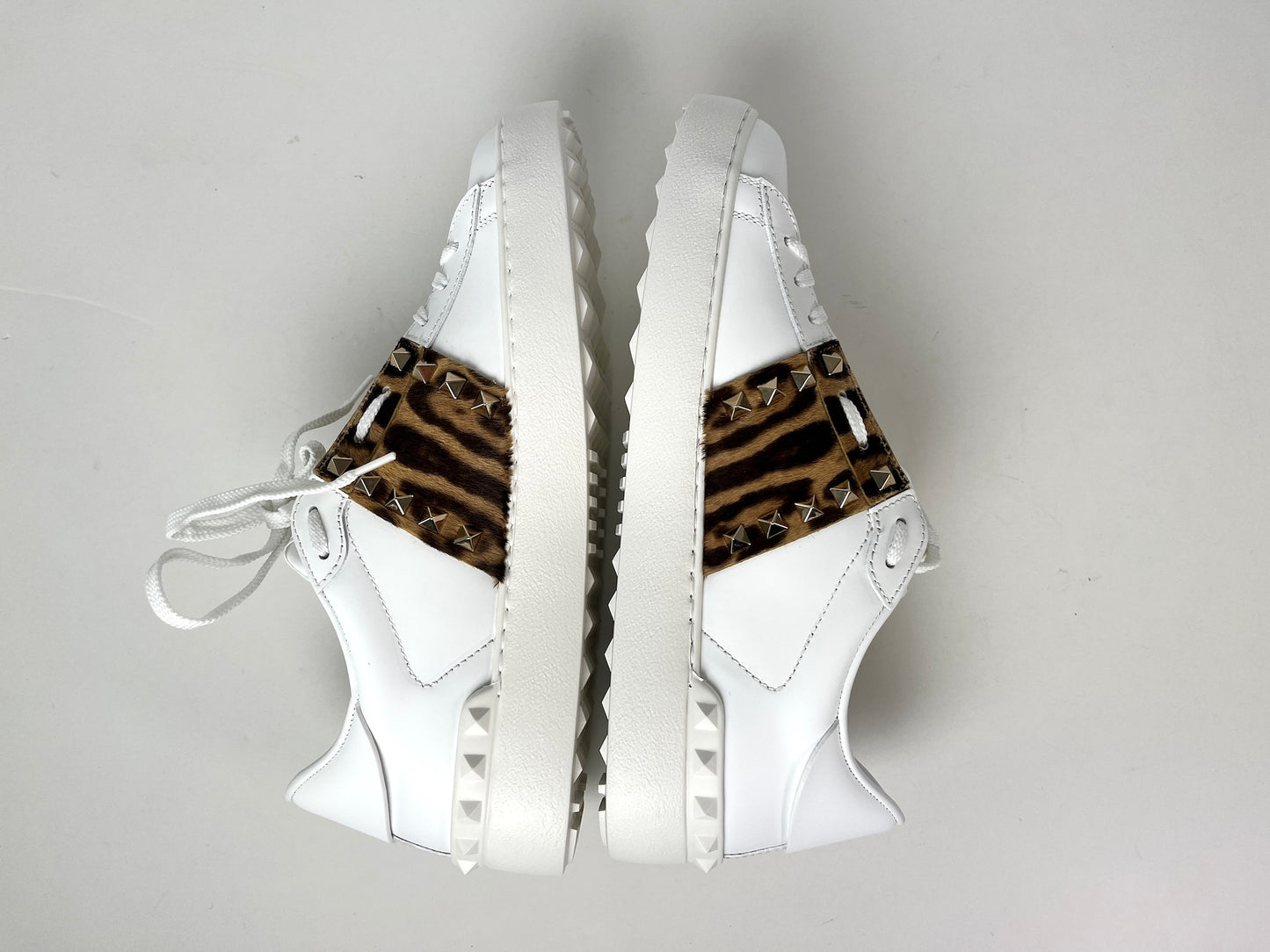 New Valentino Garavani Untitled White Animal Print Rockstud Leather Sneakers 40 9.5