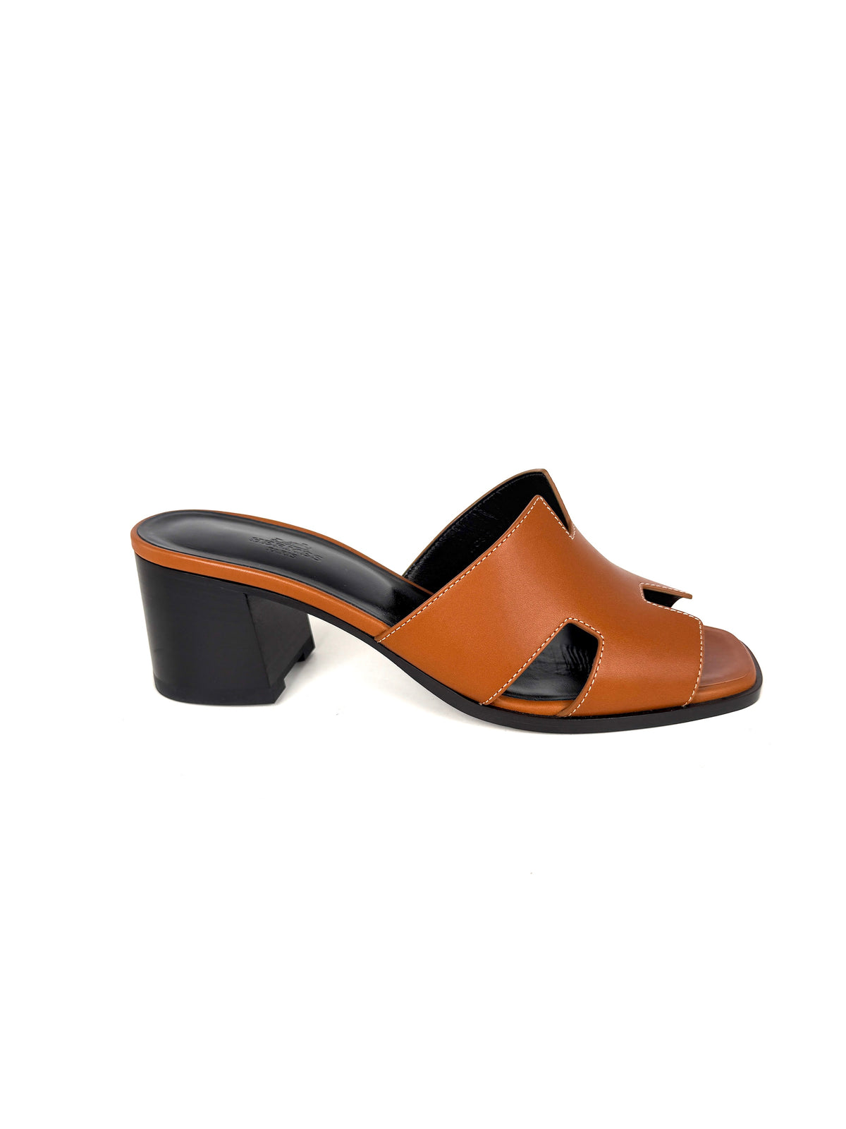 HERMES Helia 60 Naturel Leather 2026 H Block Slide Heel Sandals 40, 9.5