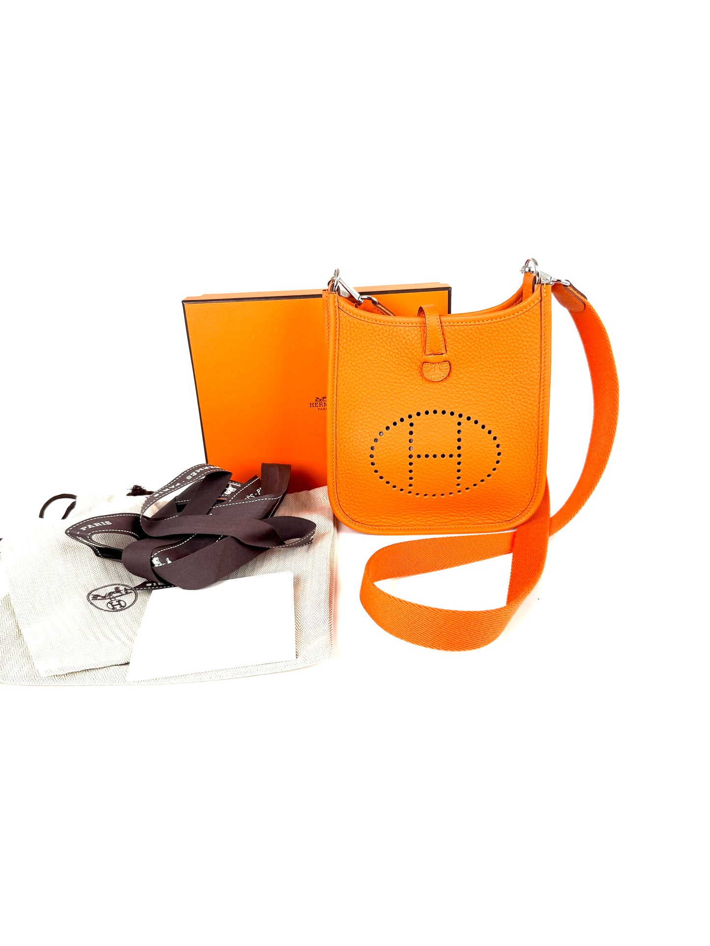 New HERMES Mini Evelyne TPM 16 Orange Leather 2025 Crossbody Bag 