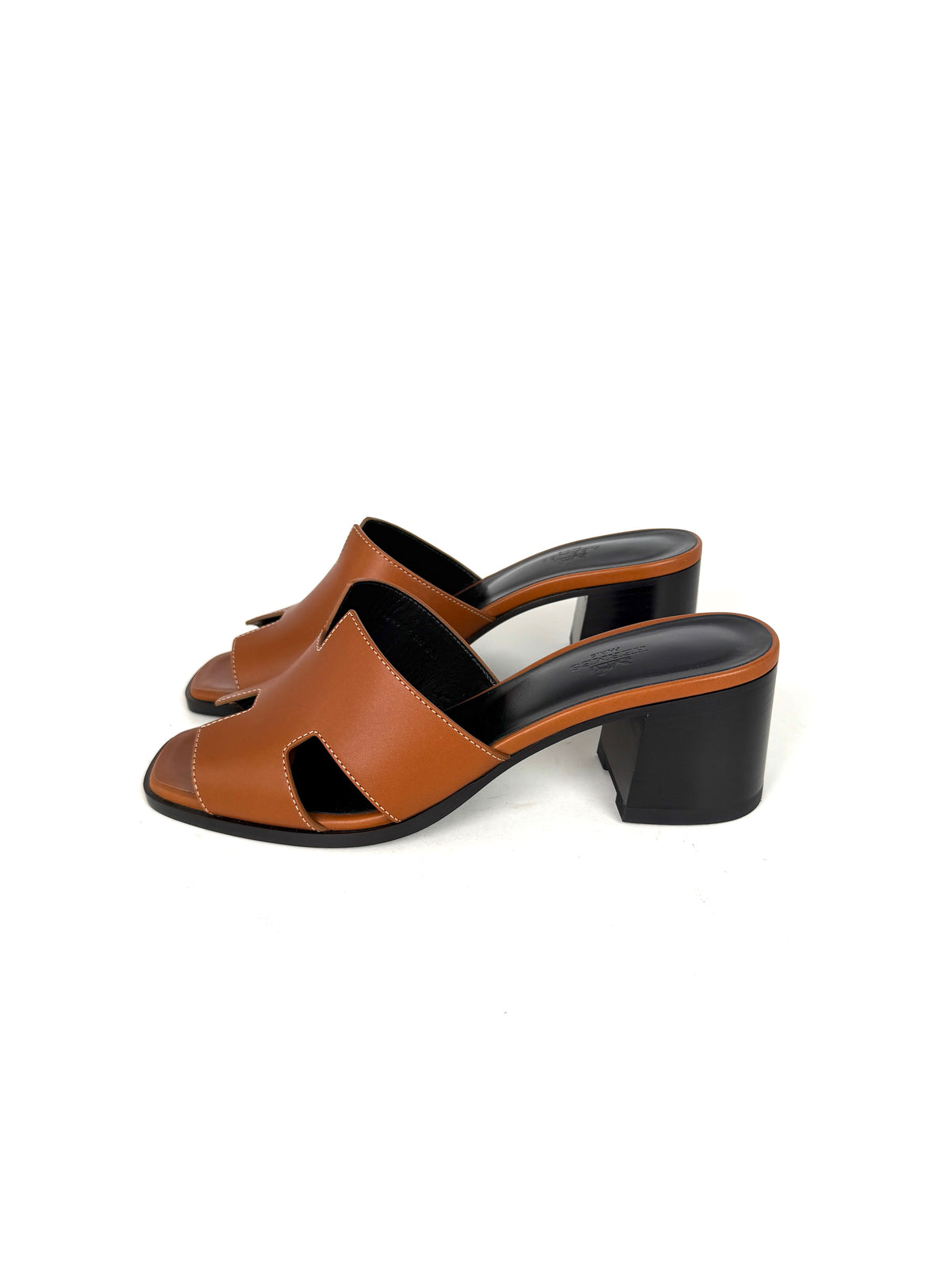 HERMES Helia 60 Naturel Leather 2026 H Block Slide Heel Sandals 40, 9.5