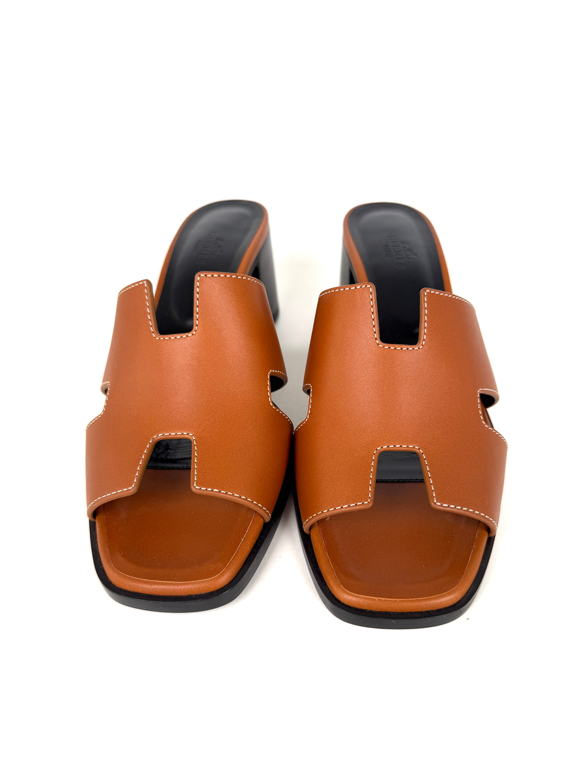 HERMES Helia 60 Naturel Leather 2026 H Block Slide Heel Sandals 40, 9.5