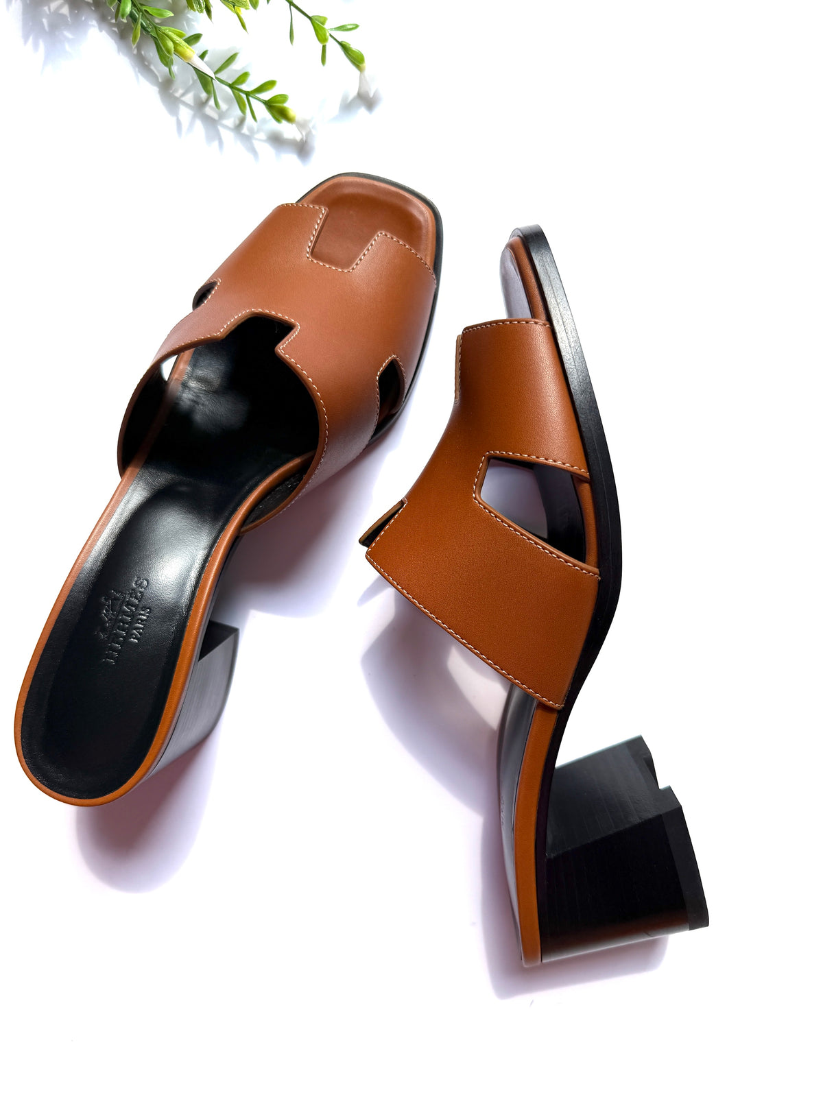 HERMES Helia 60 Naturel Leather 2026 H Block Slide Heel Sandals 40, 9.5