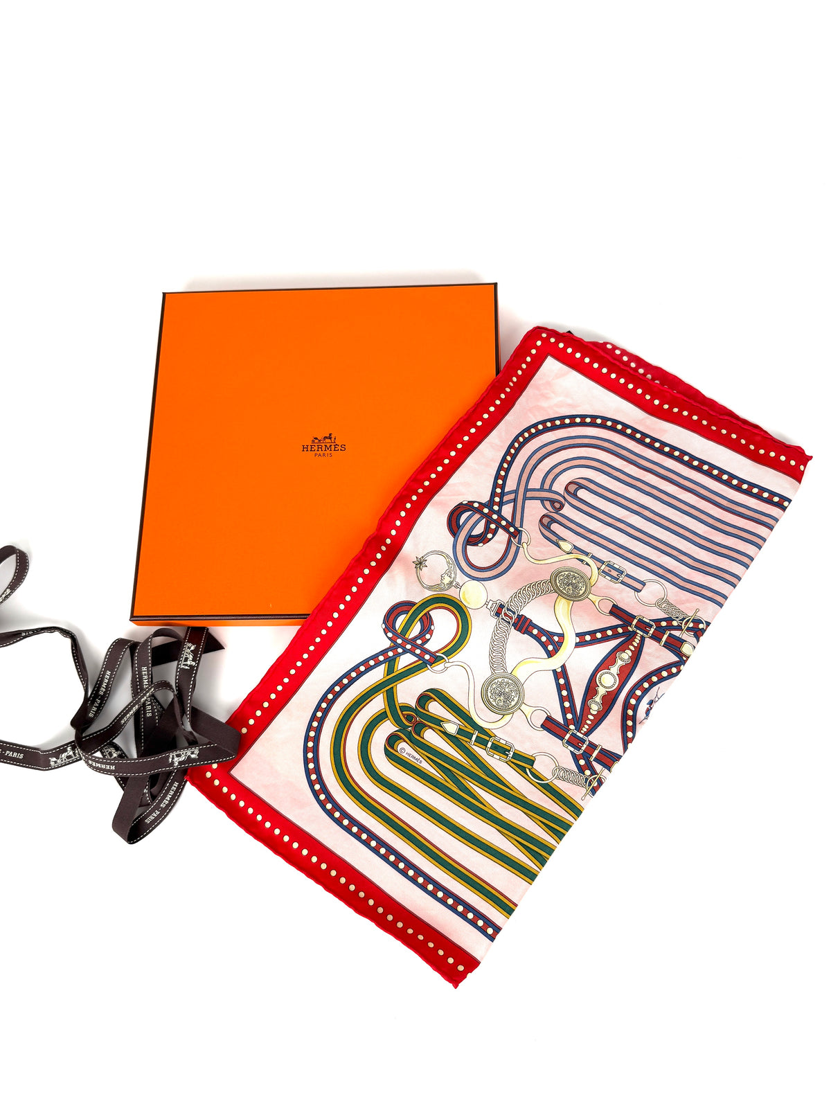 HERMES Grand Tralala Red Pink Green Silk Square Scarf 45