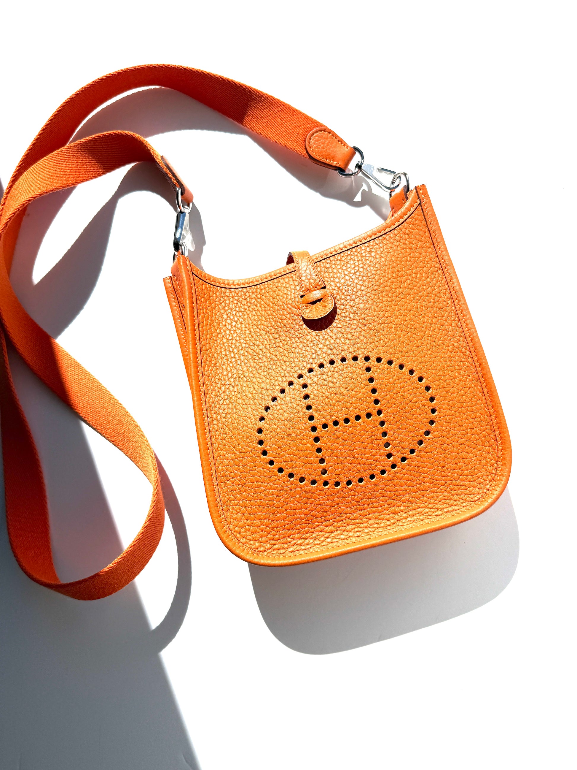 New HERMES Mini Evelyne TPM 16 Orange Leather 2025 Crossbody Bag 