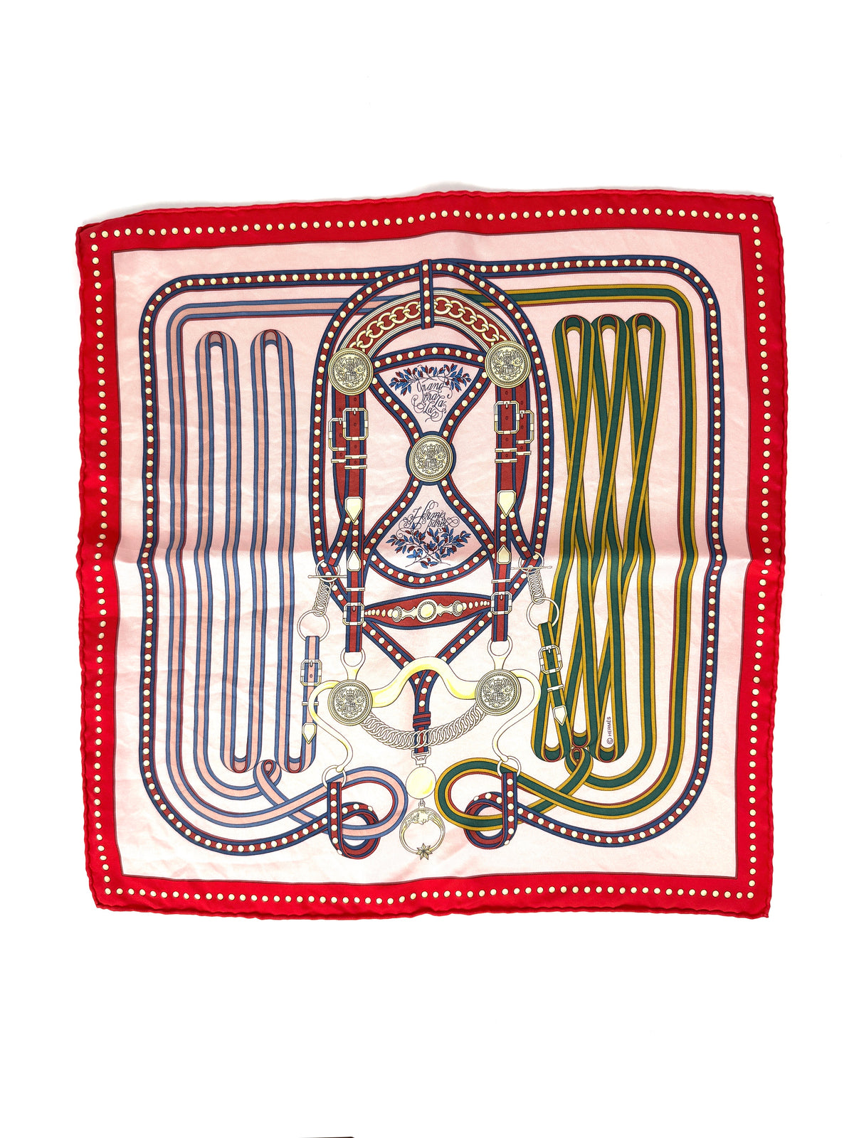 HERMES Grand Tralala Red Pink Green Silk Square Scarf 45
