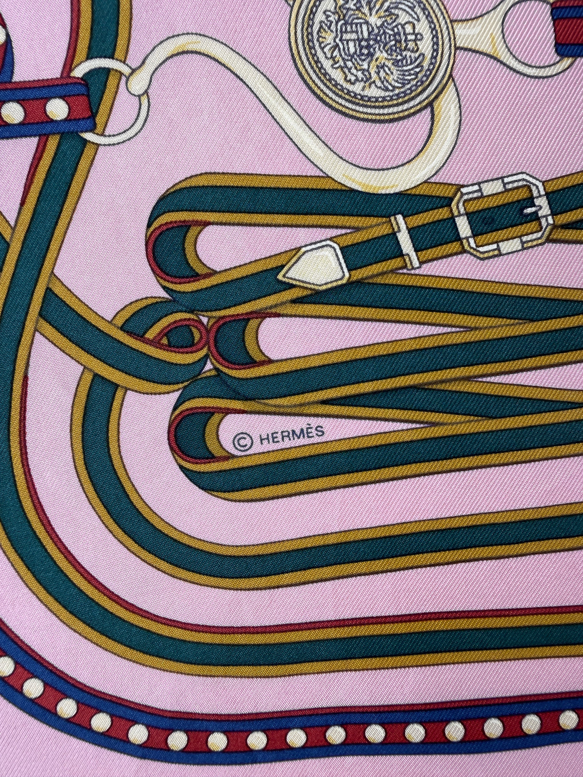 HERMES Grand Tralala Red Pink Green Silk Square Scarf 45