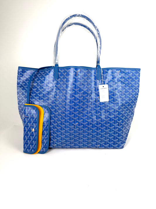 New GOYARD Goyardine Saint Louis GM Blue Tote Bag with Pouch