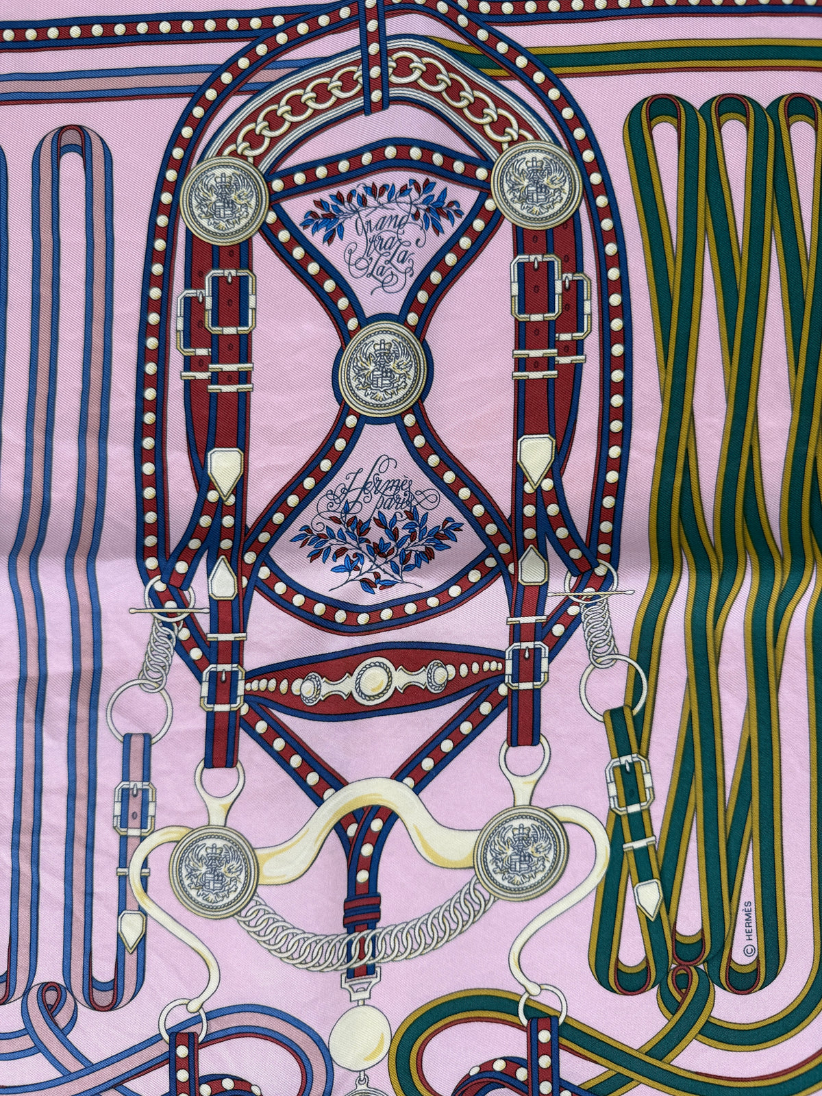 HERMES Grand Tralala Red Pink Green Silk Square Scarf 45
