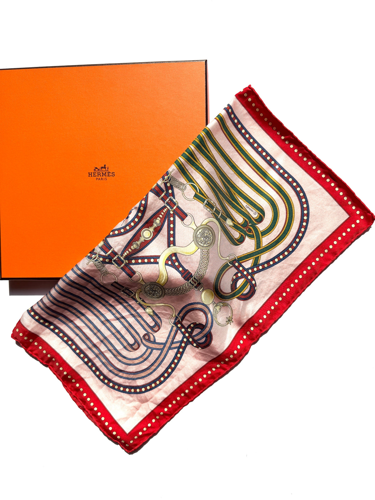 HERMES Grand Tralala Red Pink Green Silk Square Scarf 45
