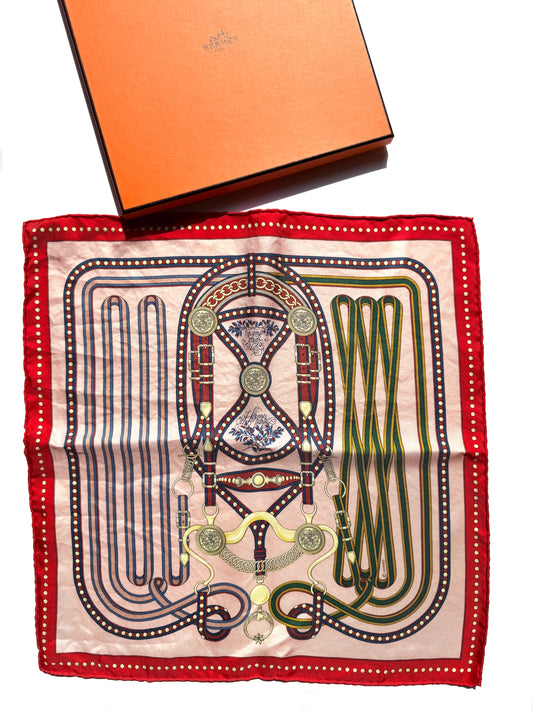 HERMES Grand Tralala Red Pink Green Silk Square Scarf 45