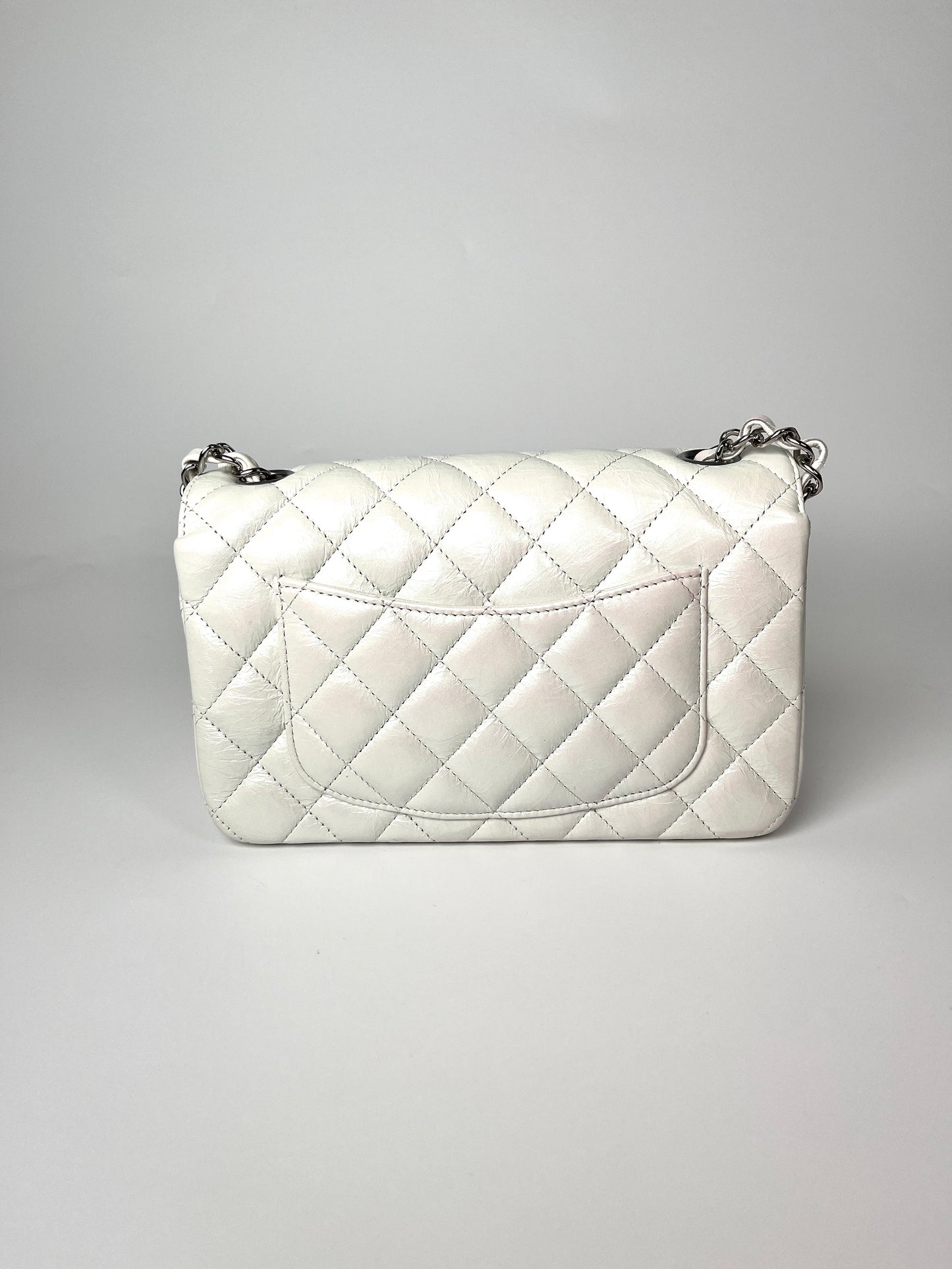 CHANEL White 2021 Rectangular Mini Crumpled Calfskin Classic Flap Bag