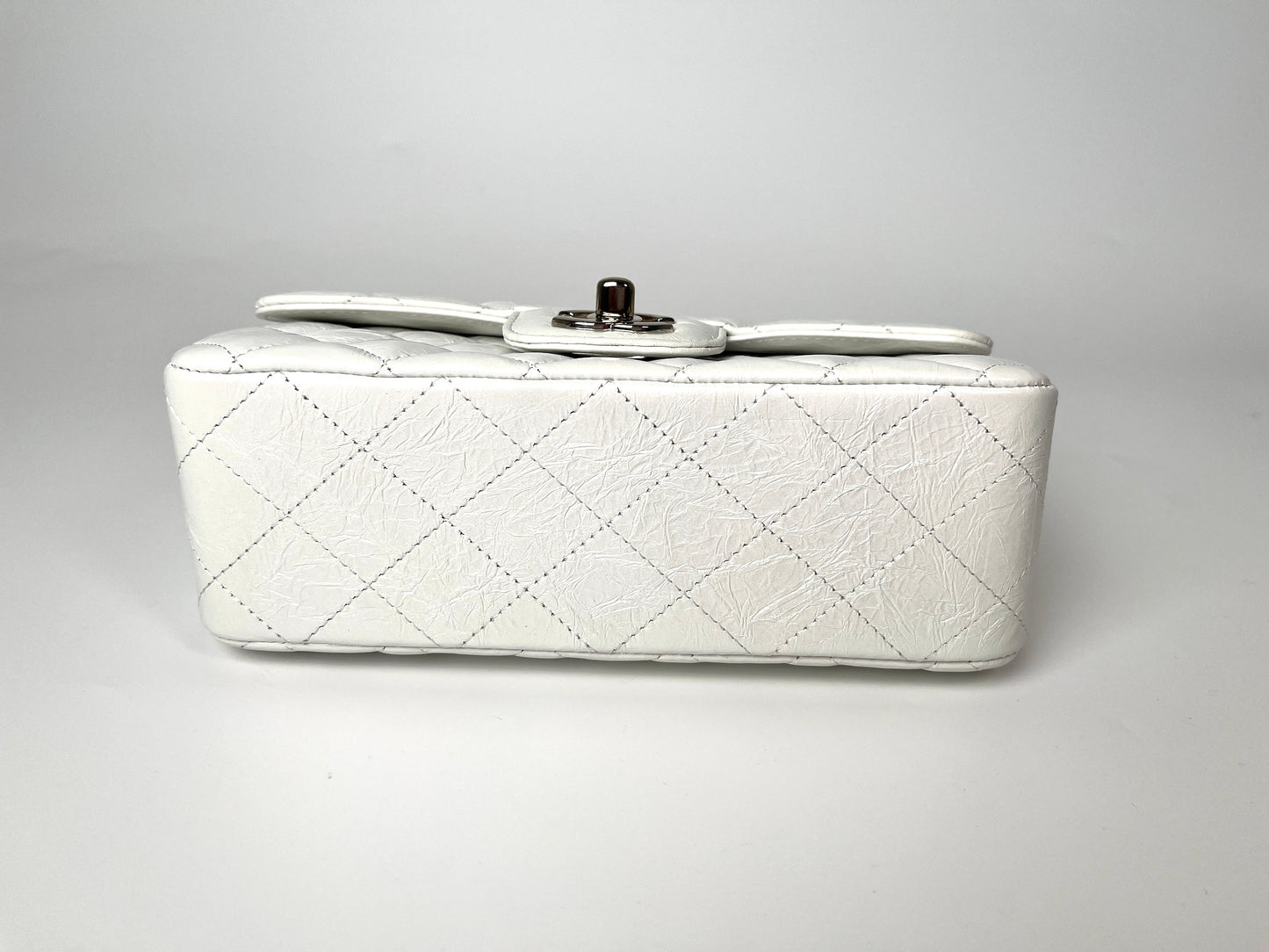 CHANEL White 2021 Rectangular Mini Crumpled Calfskin Classic Flap Bag