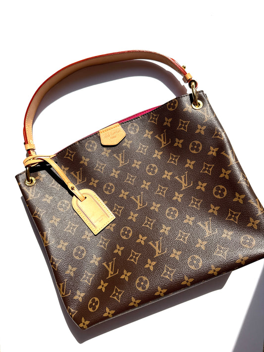 Louis Vuitton Graceful PM Hobo Monogram Brown Pink Canvas Shoulder Hobo Bag