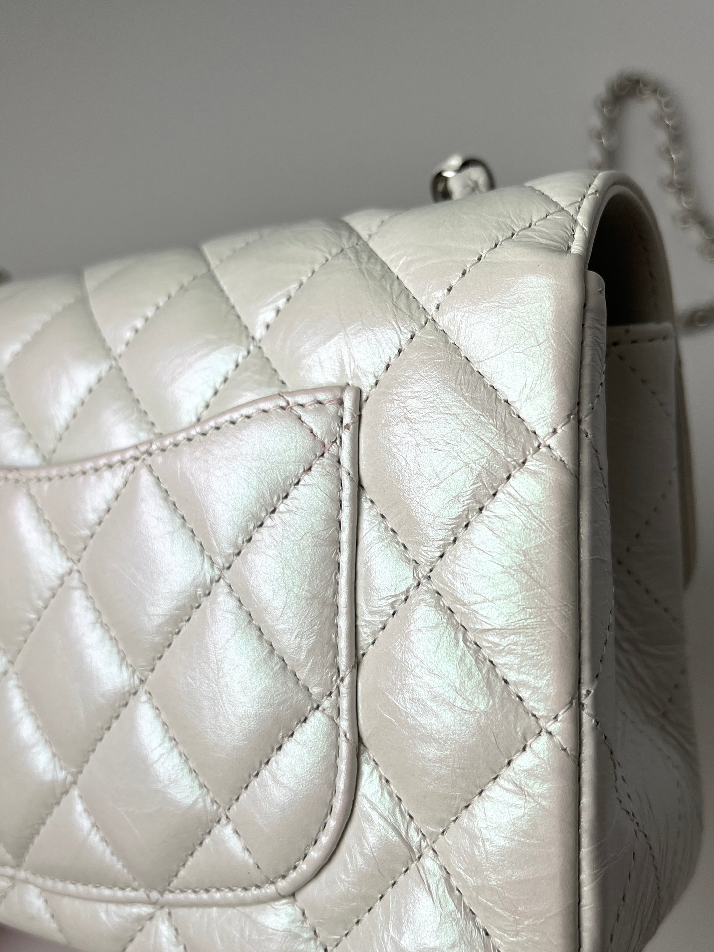 CHANEL White 2021 Rectangular Mini Crumpled Calfskin Classic Flap Bag