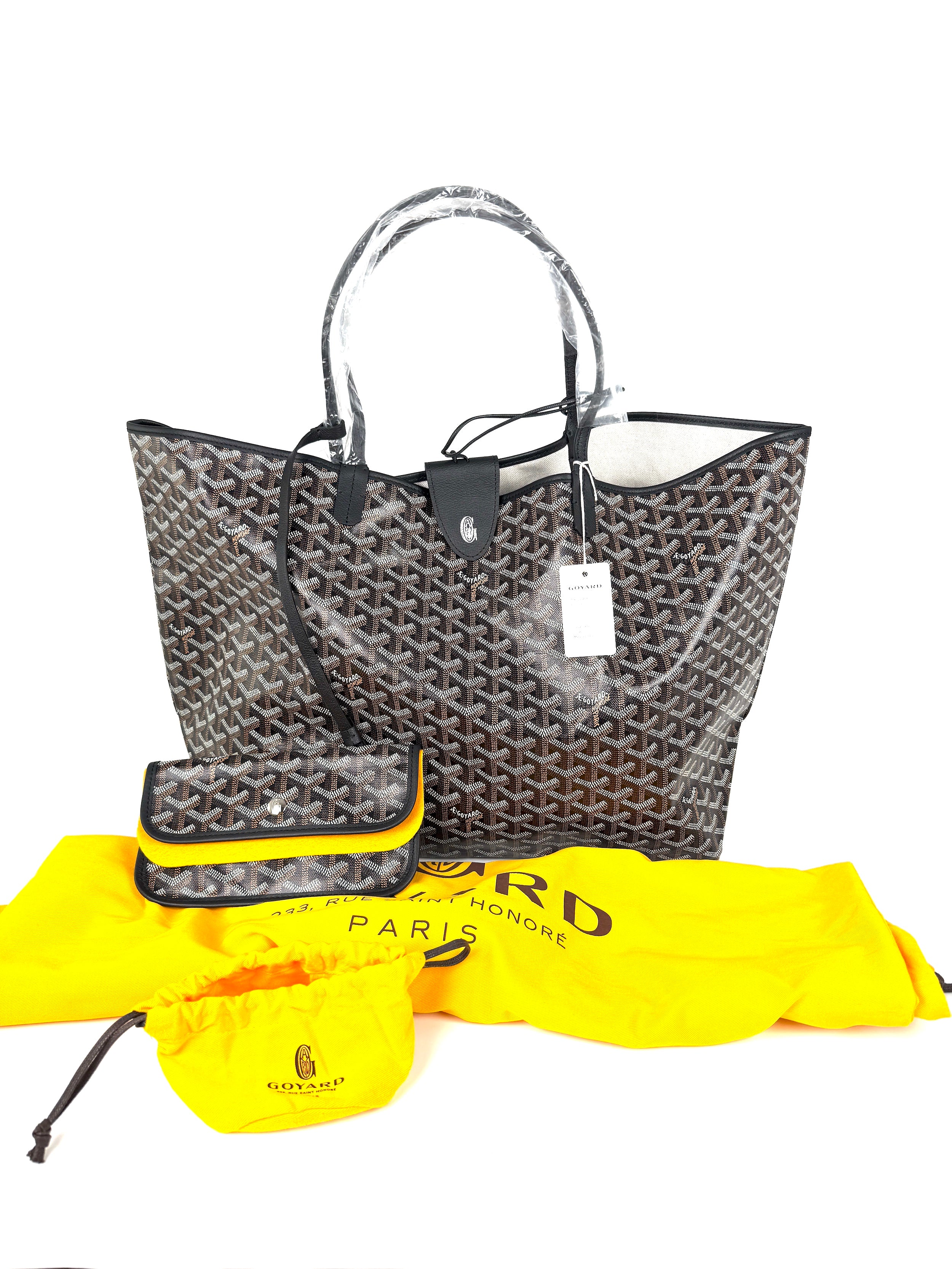 GOYARD Goyardine Saint Louis GM Black Tote Bag with Pouch New