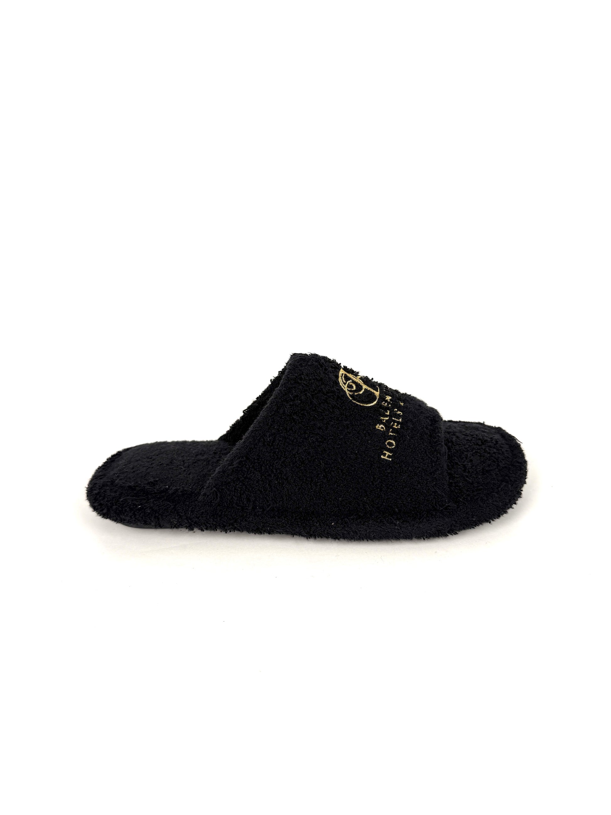 BALENCIAGA Hotels & Resorts Black Cotton Towel Slide Sandals 37 7