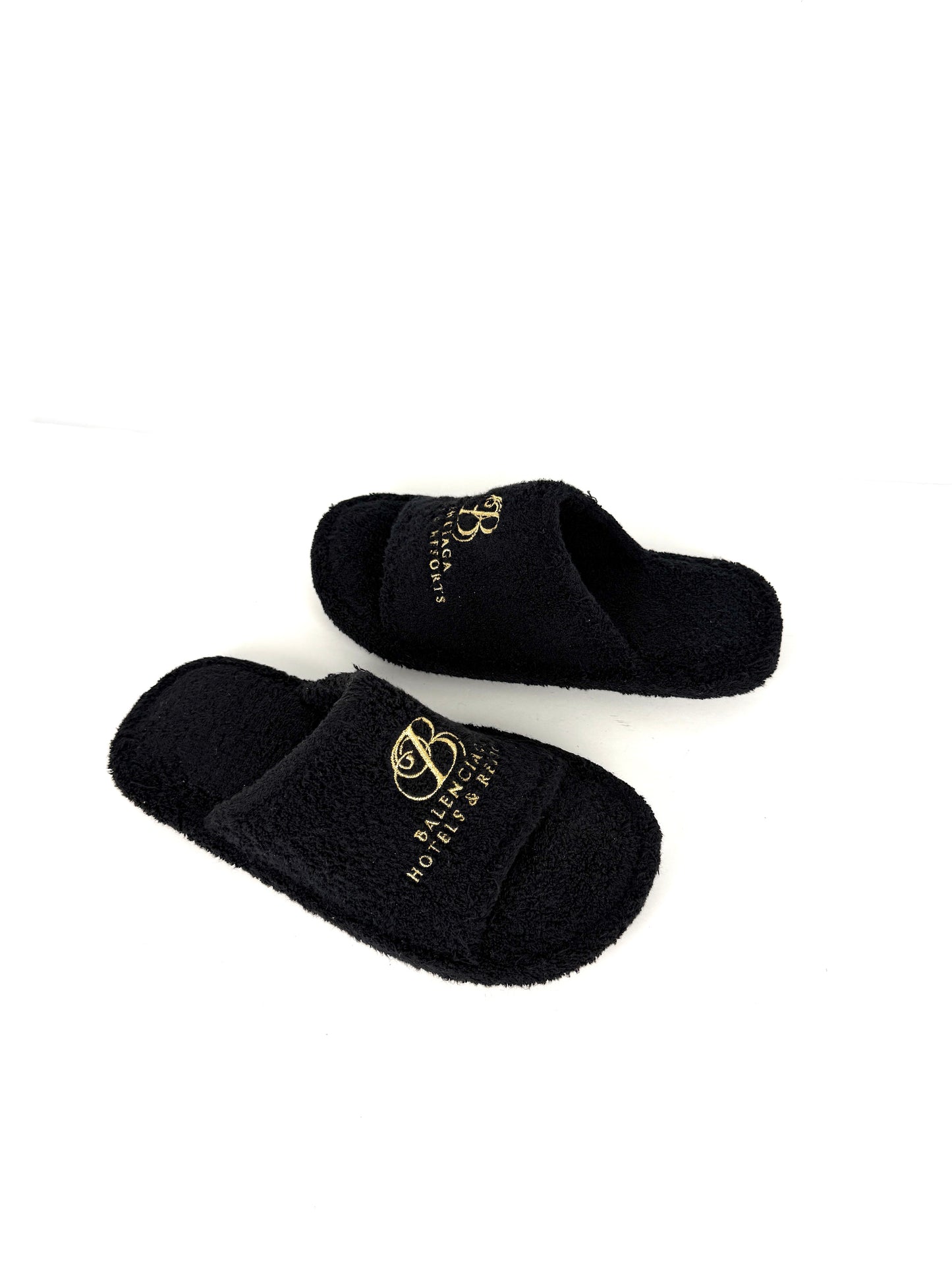 BALENCIAGA Hotels & Resorts Black Cotton Towel Slide Sandals 37 7