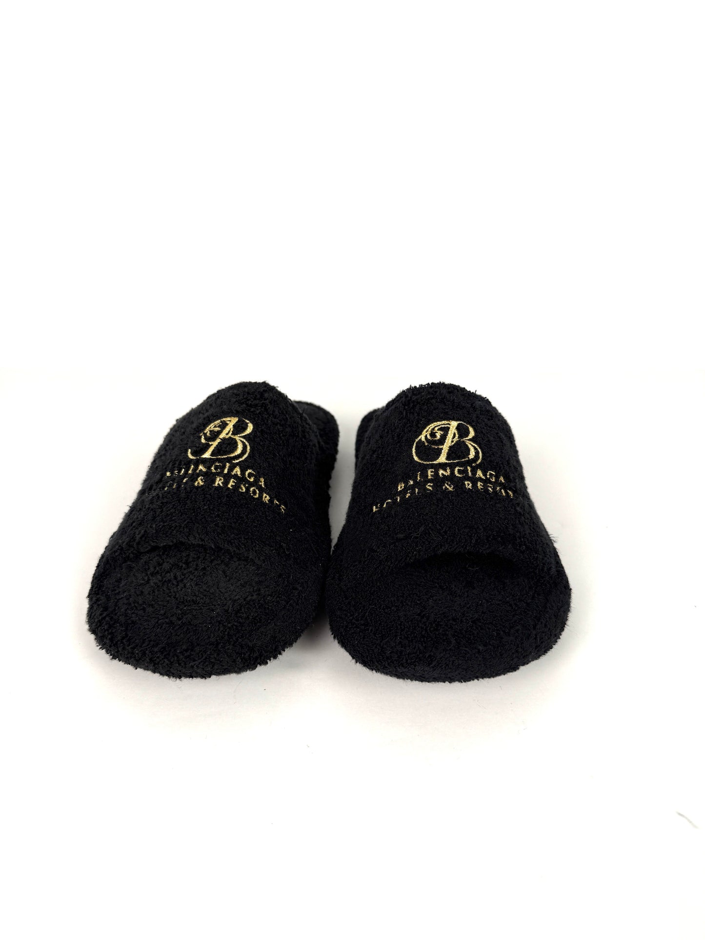 BALENCIAGA Hotels & Resorts Black Cotton Towel Slide Sandals 37 7