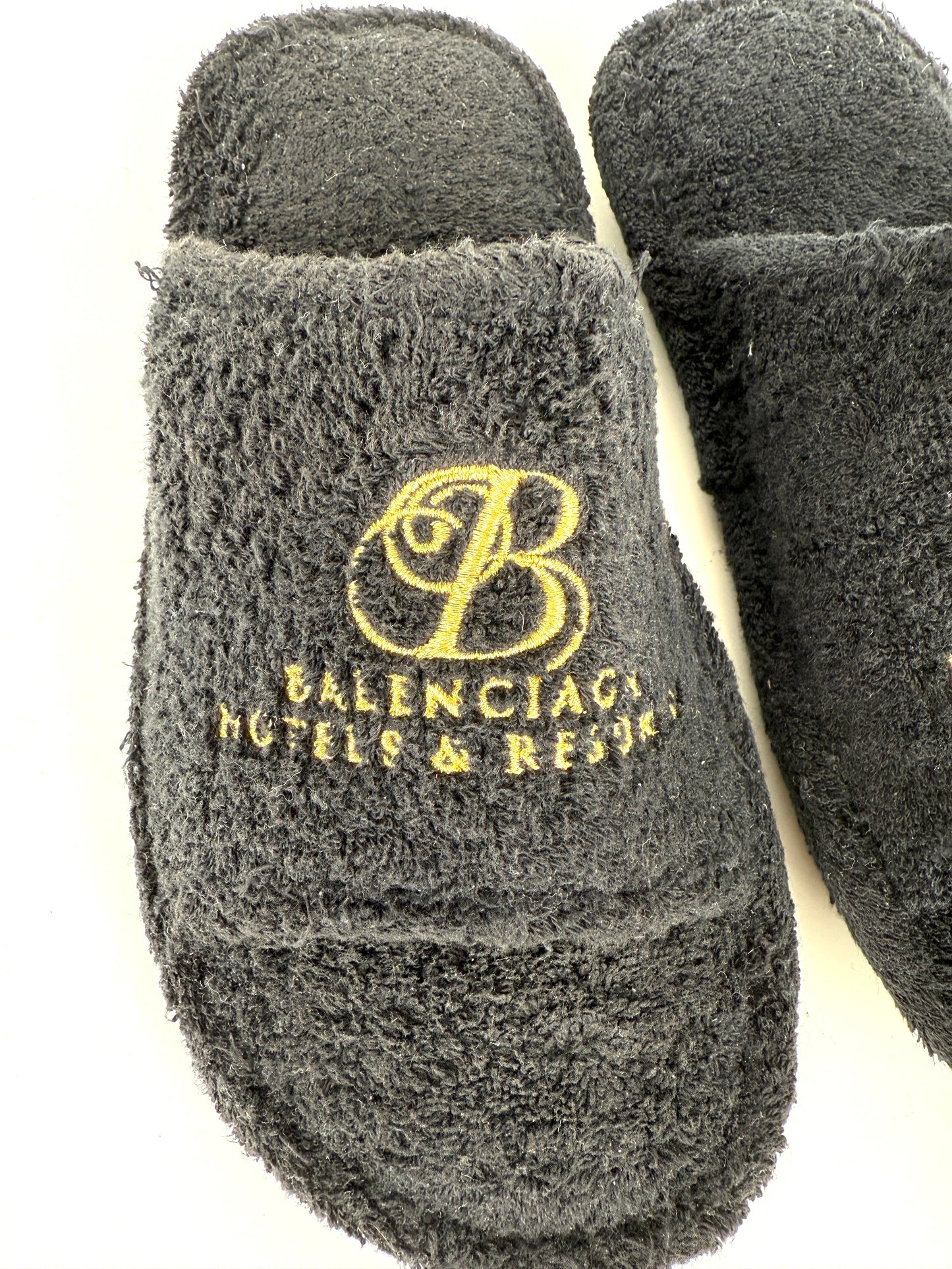 BALENCIAGA Hotels & Resorts Black Cotton Towel Slide Sandals 37 7