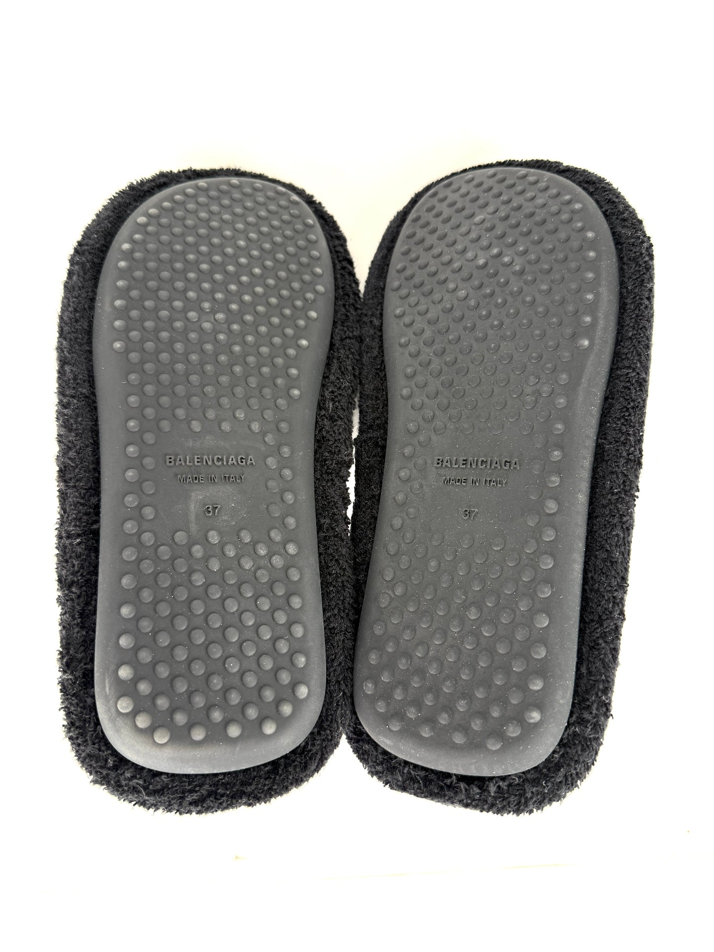 BALENCIAGA Hotels & Resorts Black Cotton Towel Slide Sandals 37 7