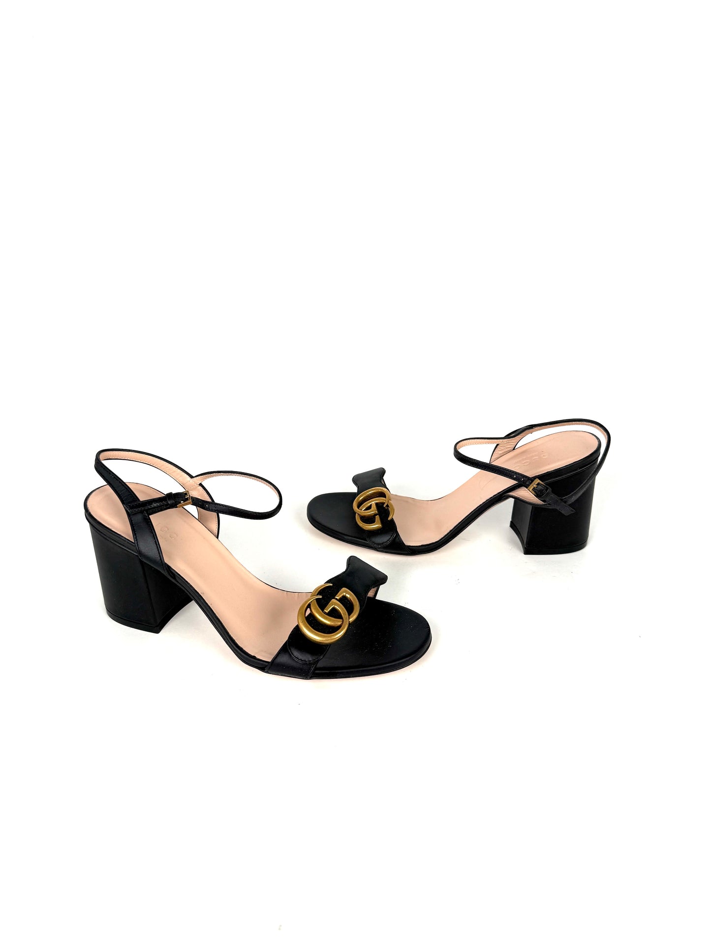 GUCCI Lifford Black Marmont GG Logo Leather Sandals 37 7