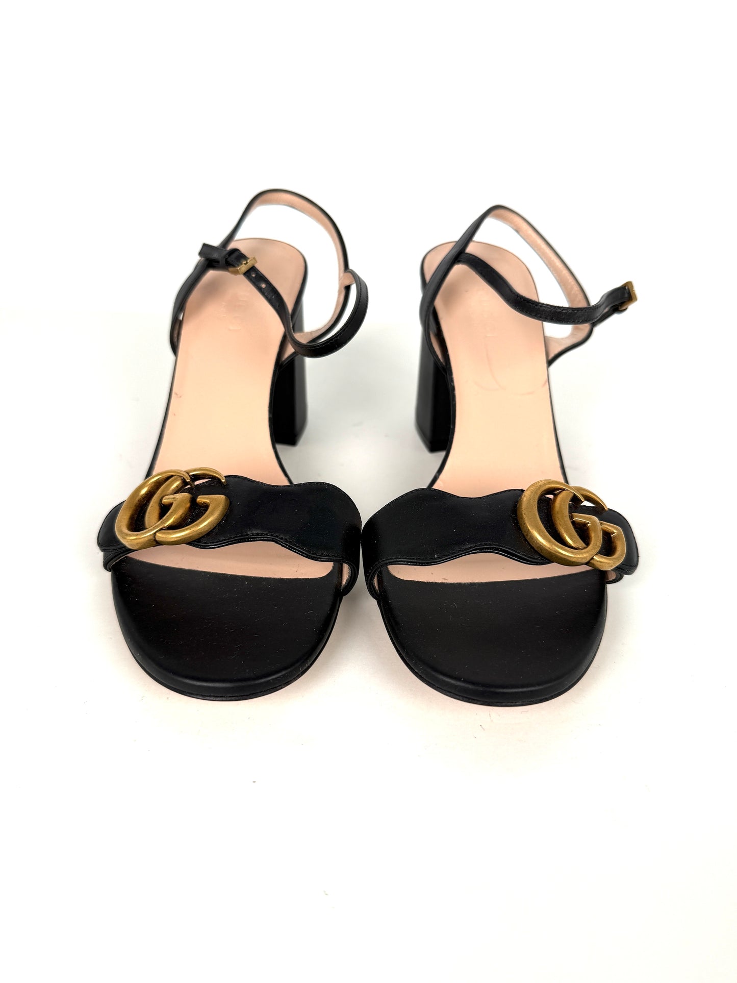 GUCCI Lifford Black Marmont GG Logo Leather Sandals 37 7