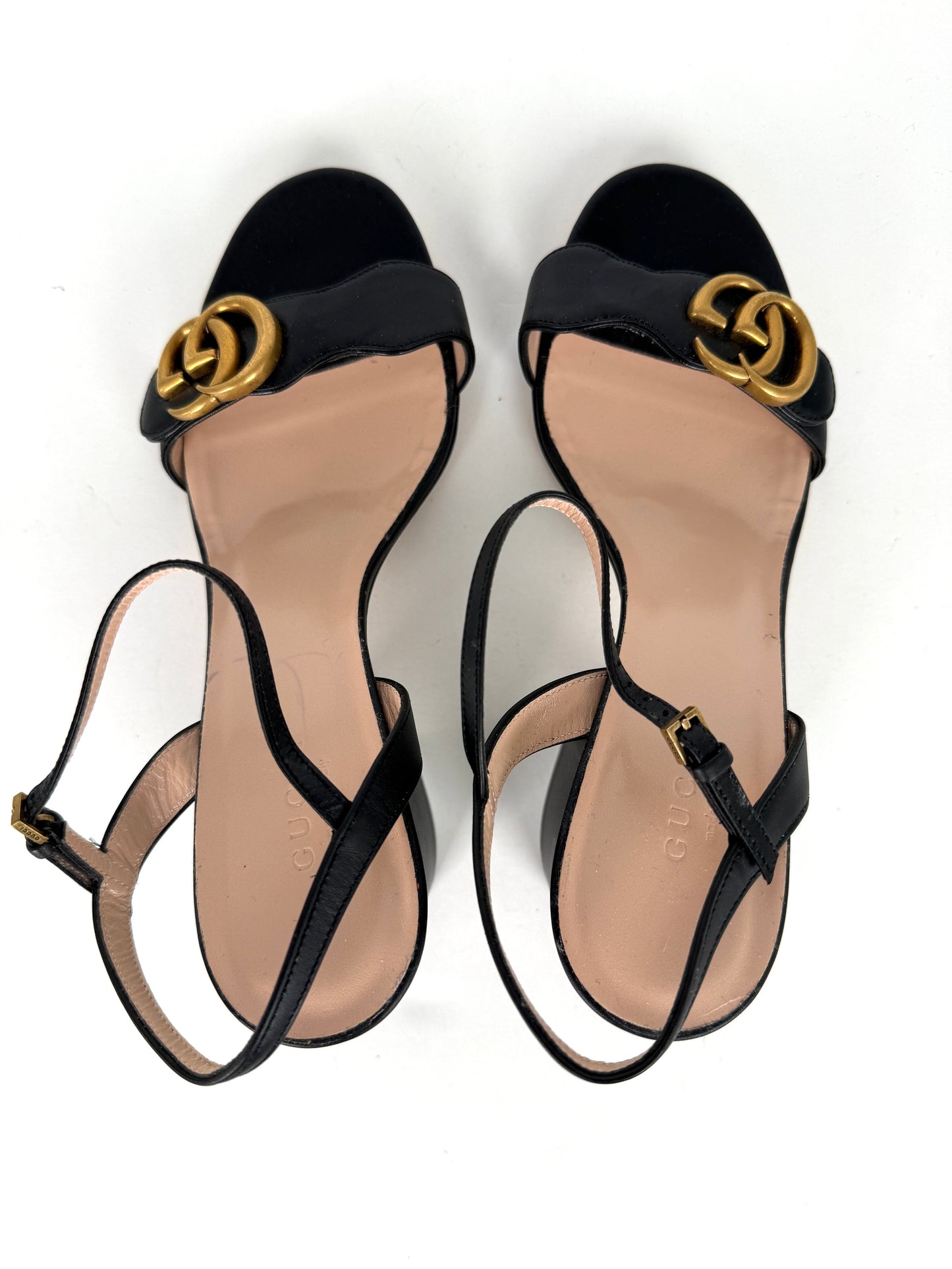 GUCCI Lifford Black Marmont GG Logo Leather Sandals 37 7