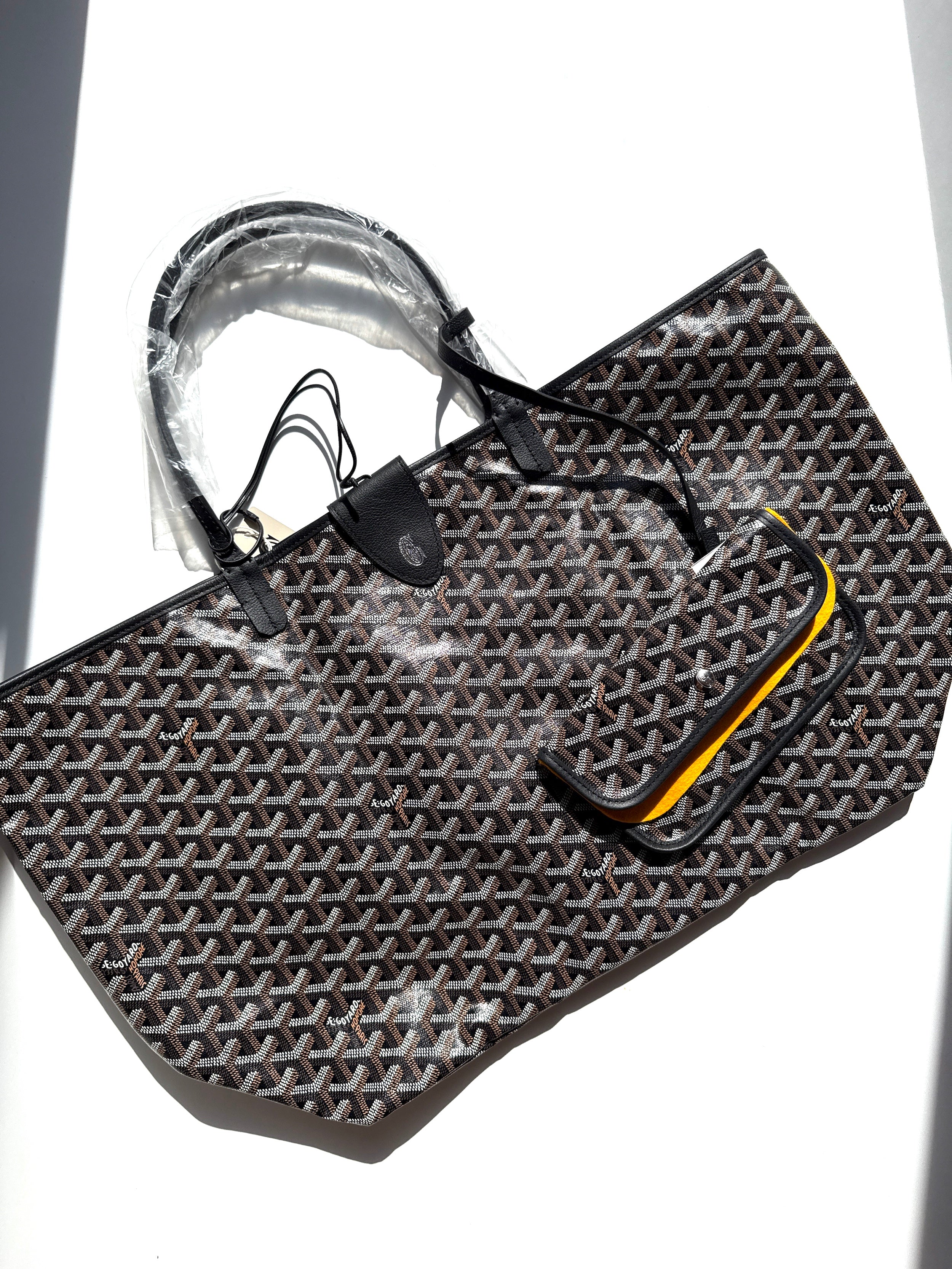 GOYARD Goyardine Saint Louis GM Black Tote Bag with Pouch New