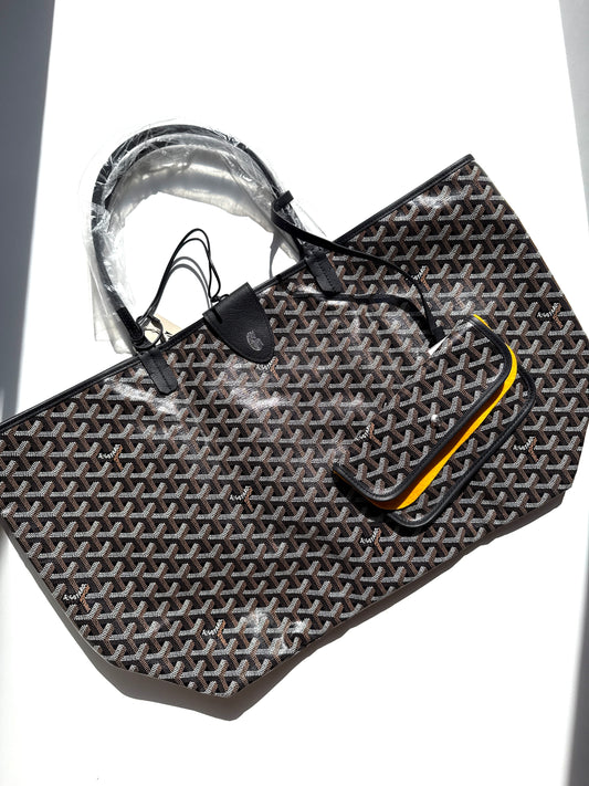 GOYARD Goyardine Saint Louis GM Black Tote Bag with Pouch New