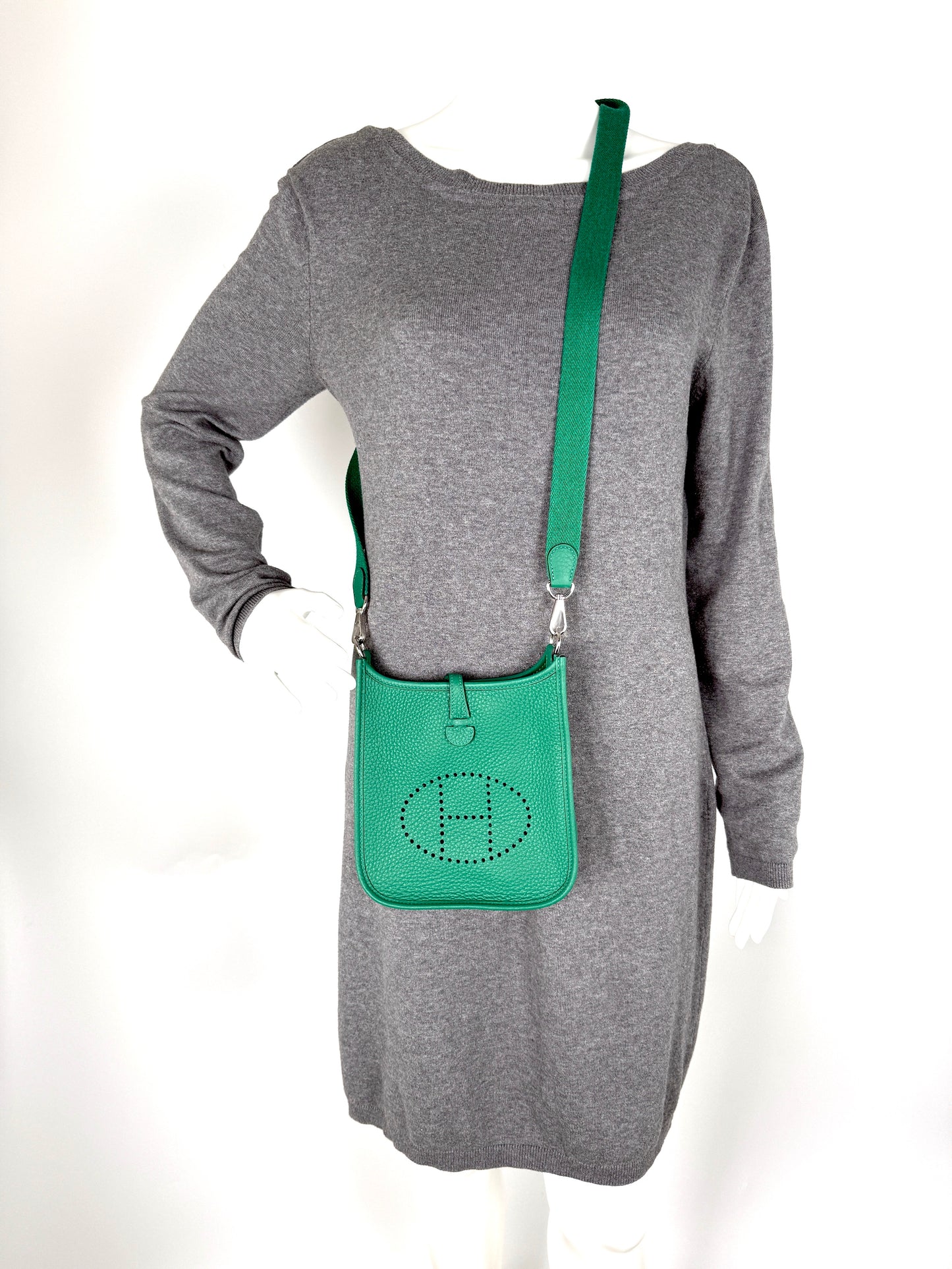 HERMES Mini Evelyne TPM 16 Vert Vertigo Green Leather Crossbody Bag New