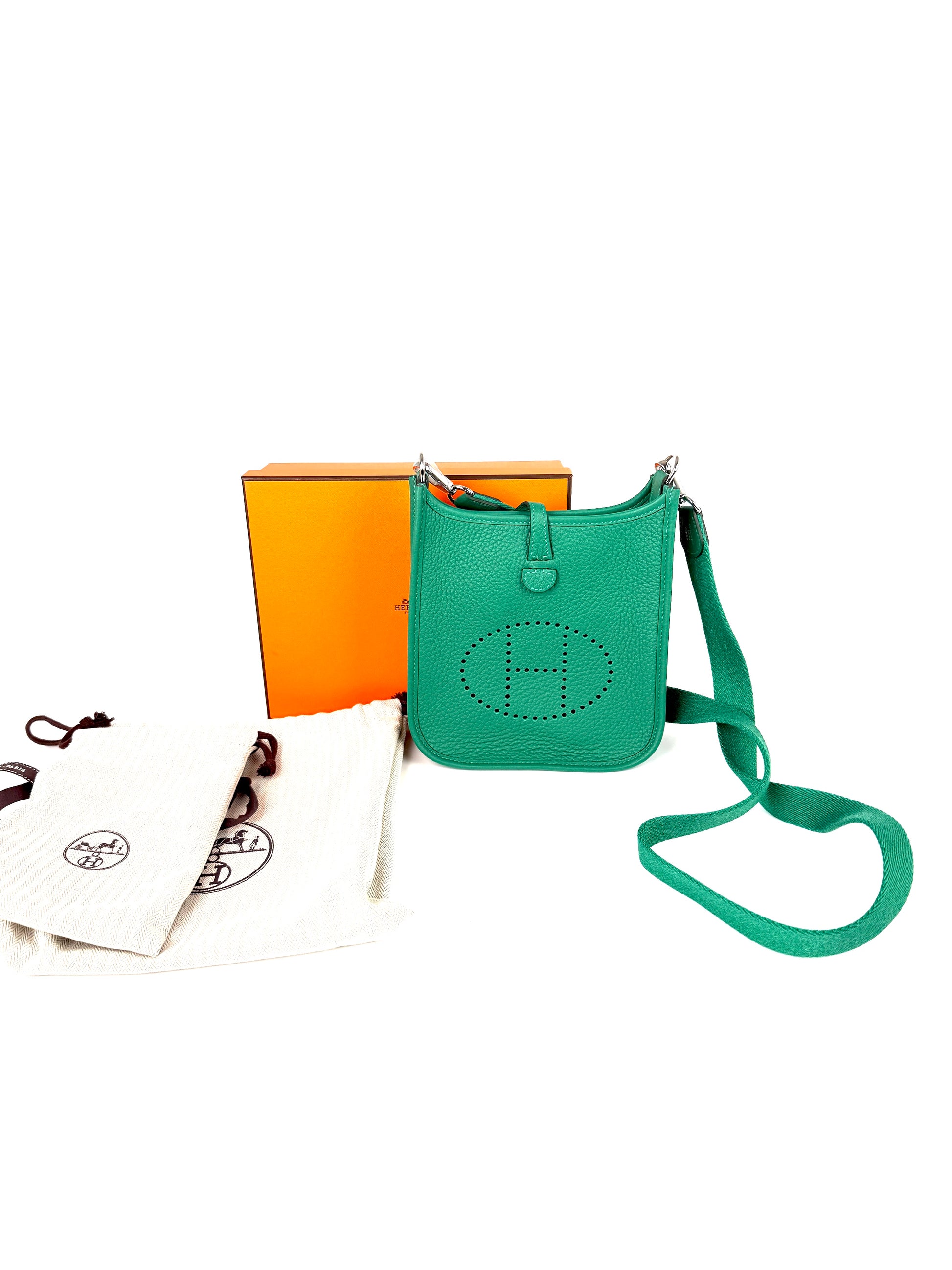 HERMES Mini Evelyne TPM 16 Vert Vertigo Green Leather Crossbody Bag New