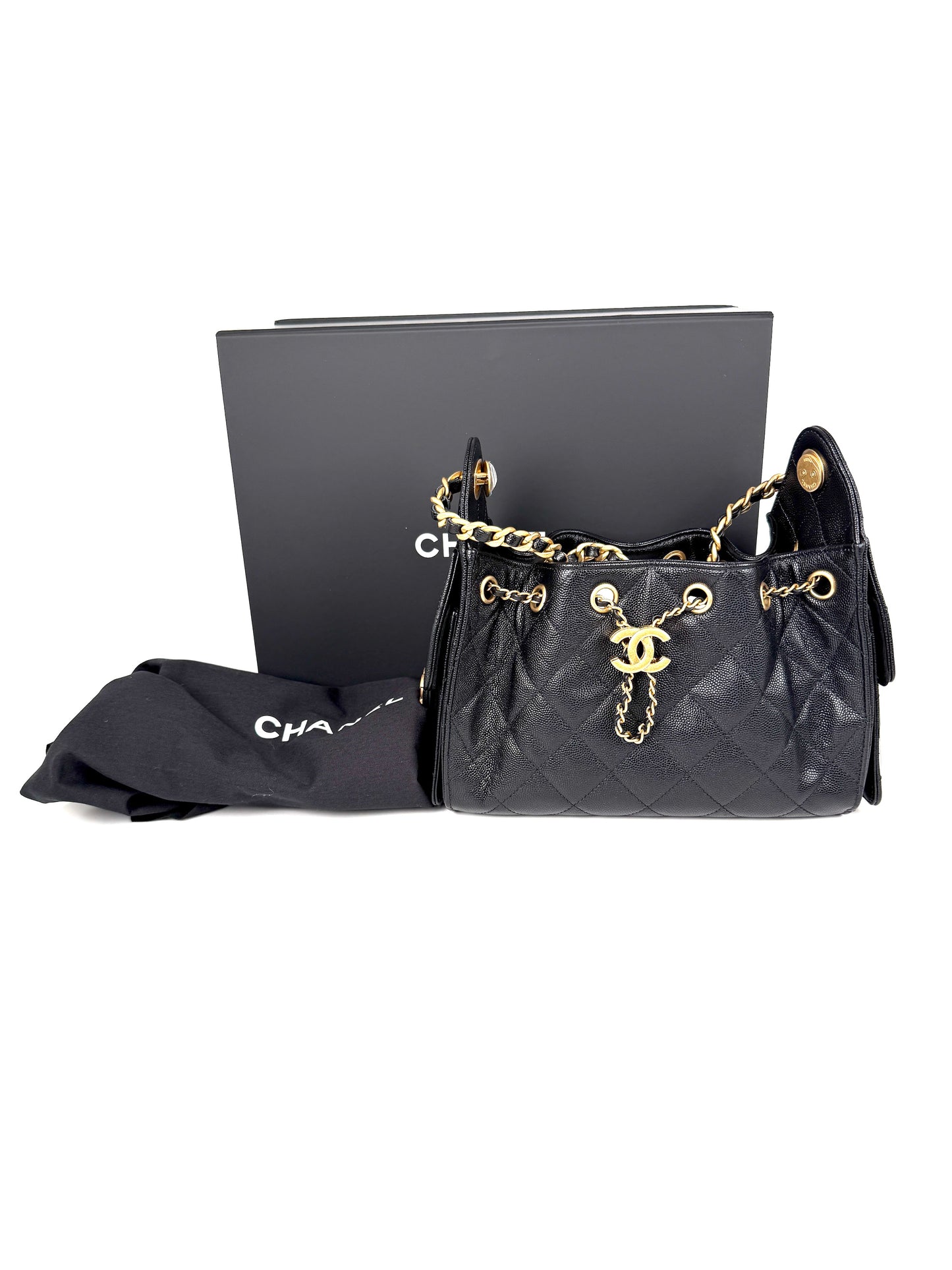 CHANEL 25 Mini Black Quilted Caviar Leather Shoulder Bag New with Tag