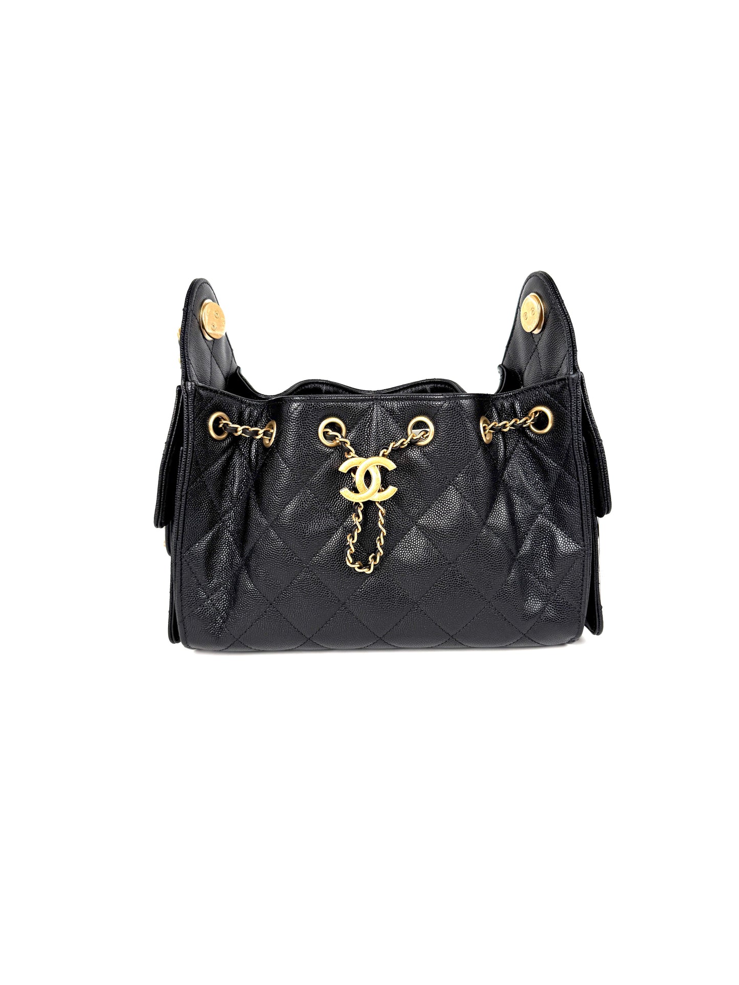 CHANEL 25 Mini Black Quilted Caviar Leather Shoulder Bag New with Tag