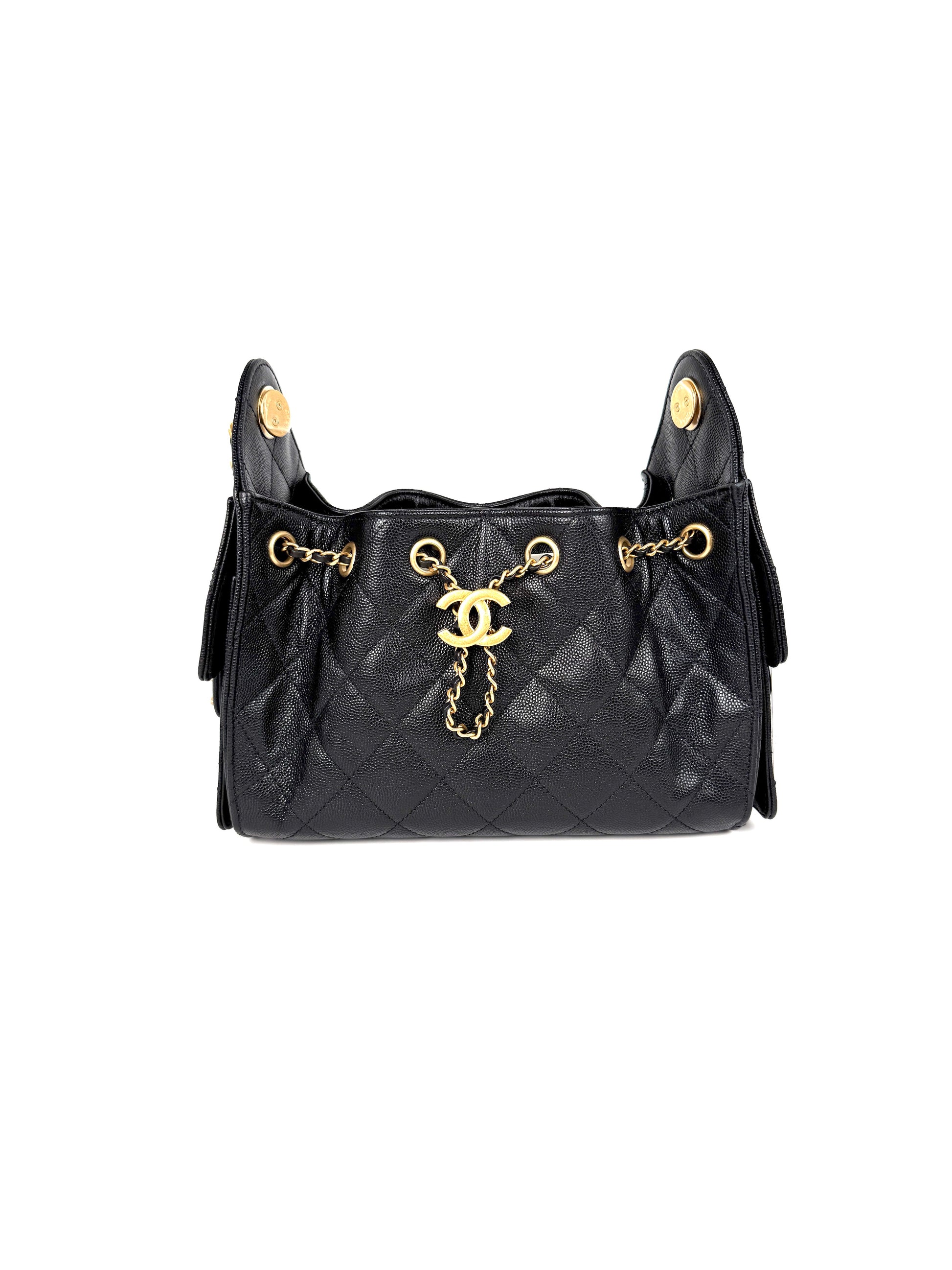 CHANEL 25 Mini Black Quilted Caviar Leather Shoulder Bag New with Tag