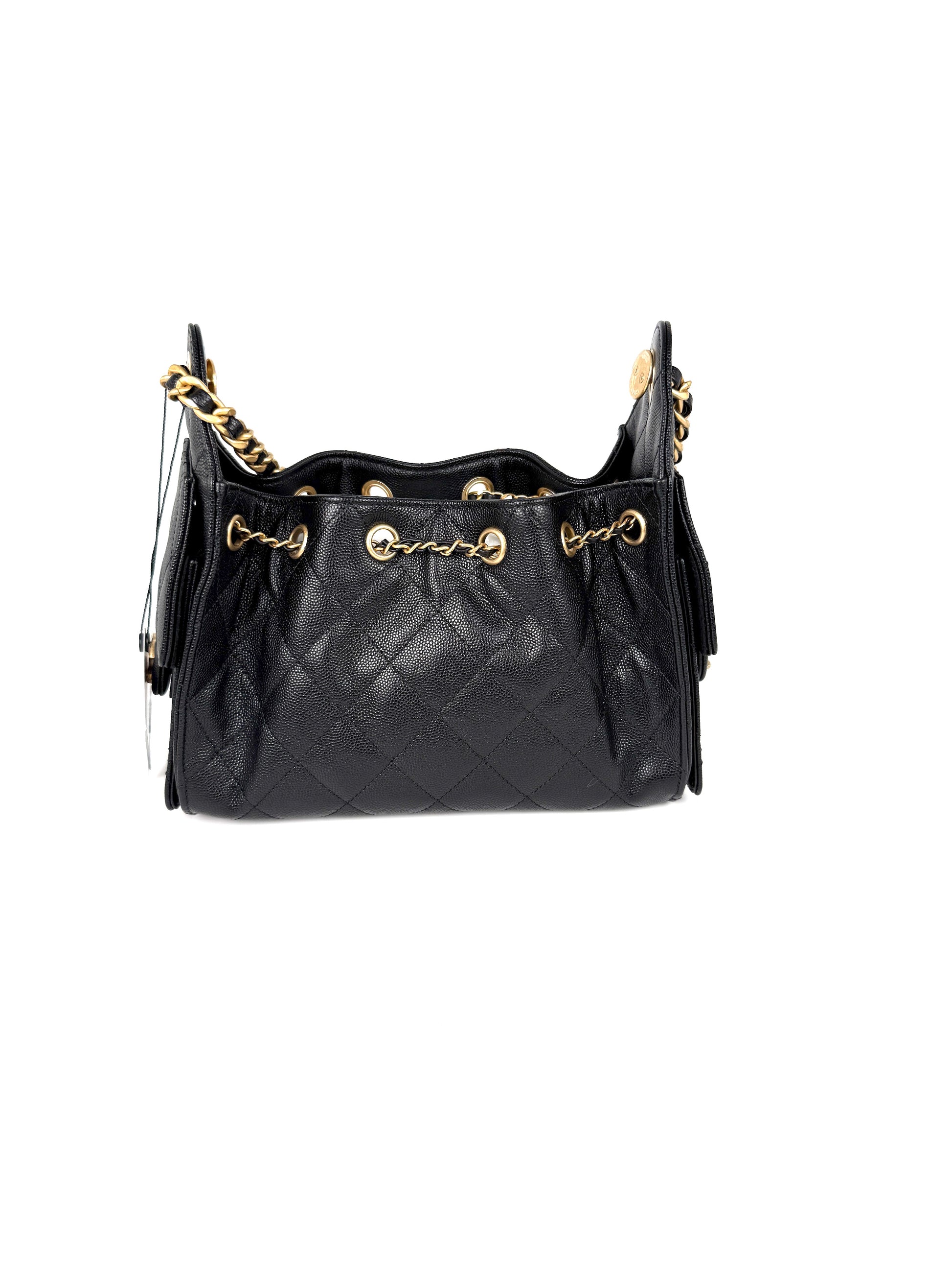 CHANEL 25 Mini Black Quilted Caviar Leather Shoulder Bag New with Tag