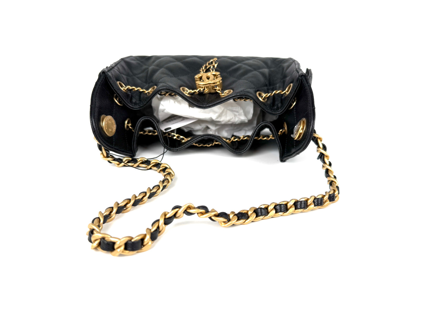 CHANEL 25 Mini Black Quilted Caviar Leather Shoulder Bag New with Tag