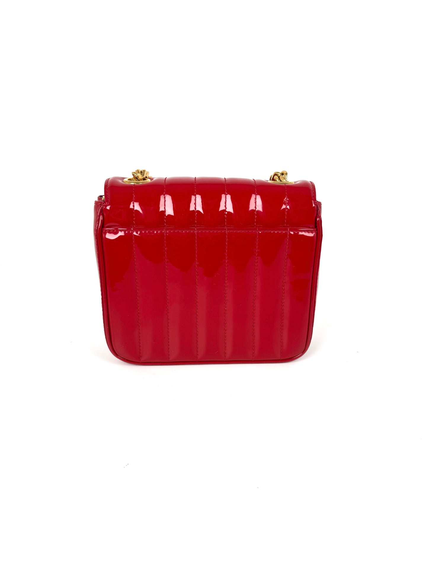 SAINT LAURENT Patent Matelasse Monogram Small Vicky Red Chain Bag 