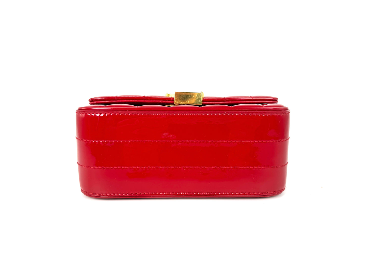 SAINT LAURENT Patent Matelasse Monogram Small Vicky Red Chain Bag