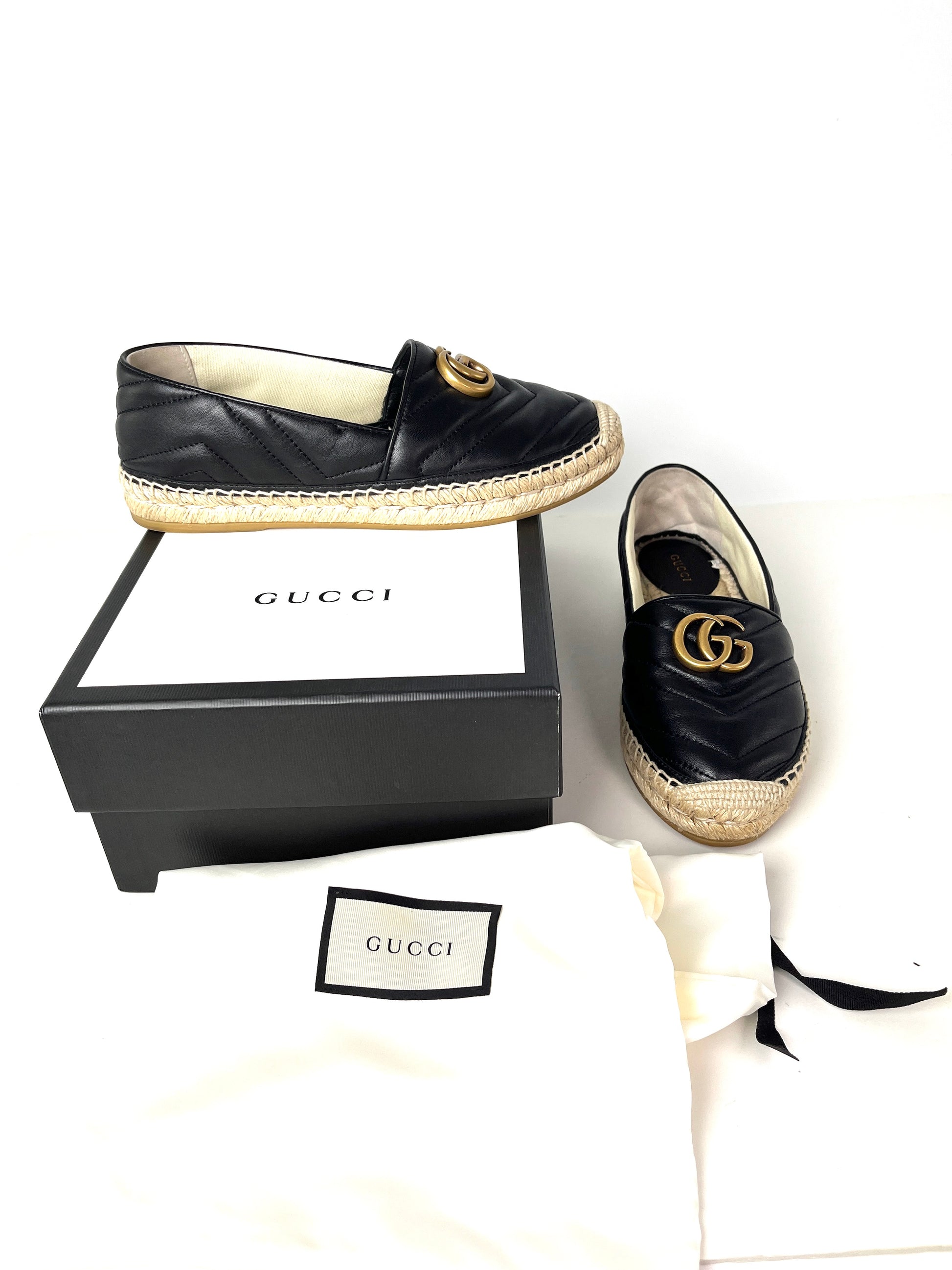 GUCCI Espadrille GG Logo Black Flats 37.5 7