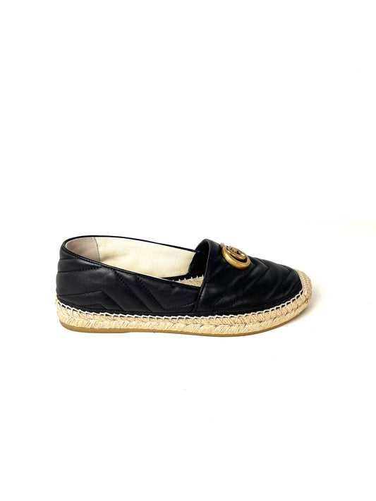 GUCCI Espadrille GG Logo Black Flats 37.5 7