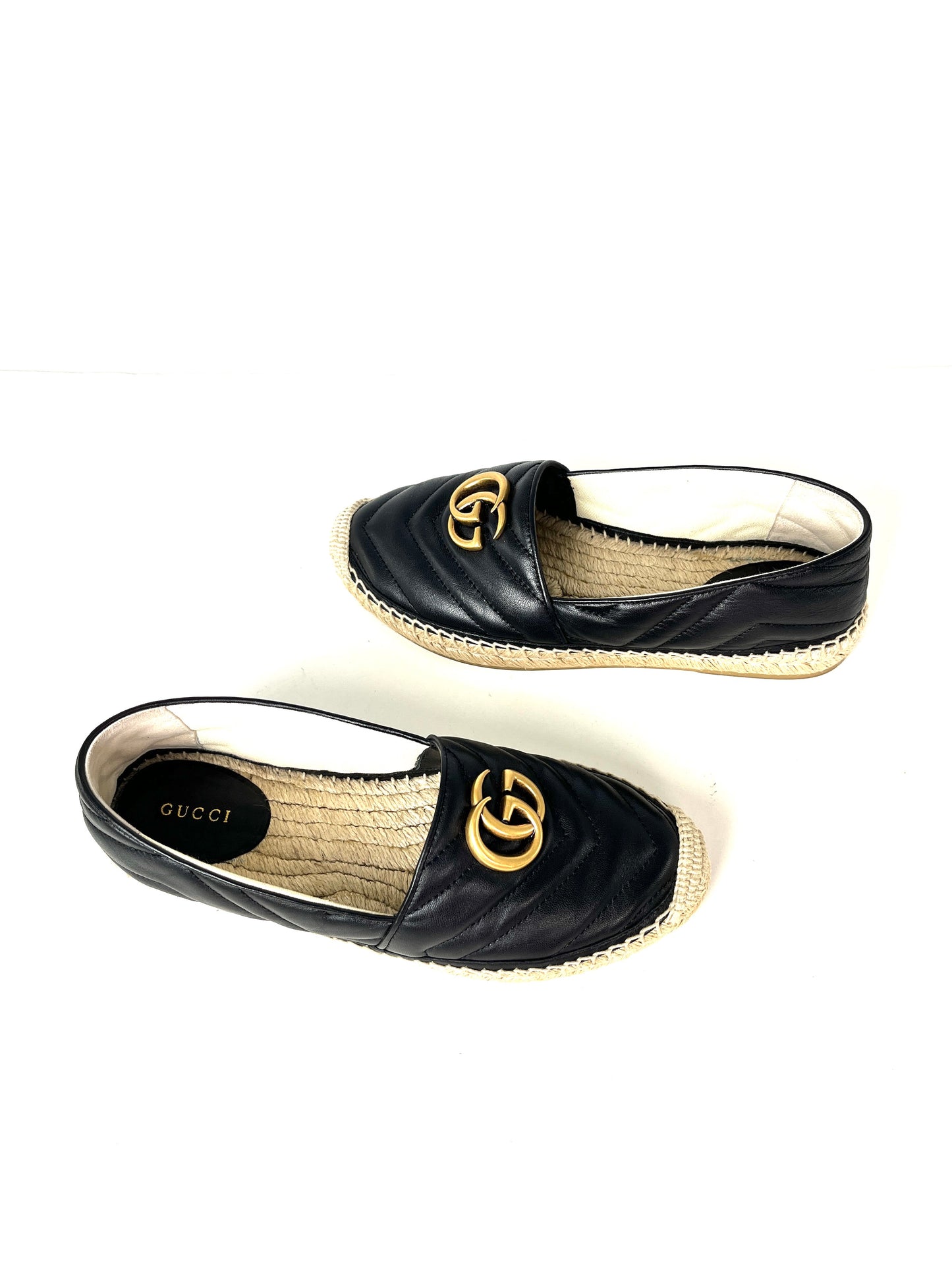 GUCCI Espadrille GG Logo Black Flats 37.5 7