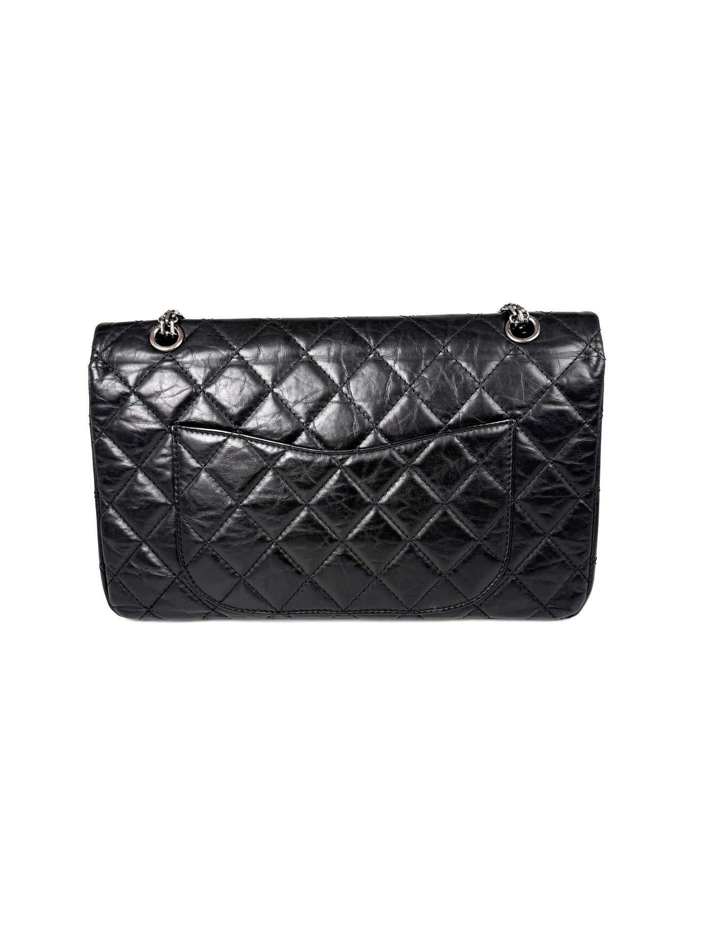 CHANEL Black Reissue 2.55 Quilted 227 Aged Calfskin Leather Shoulder Crossbody Bag