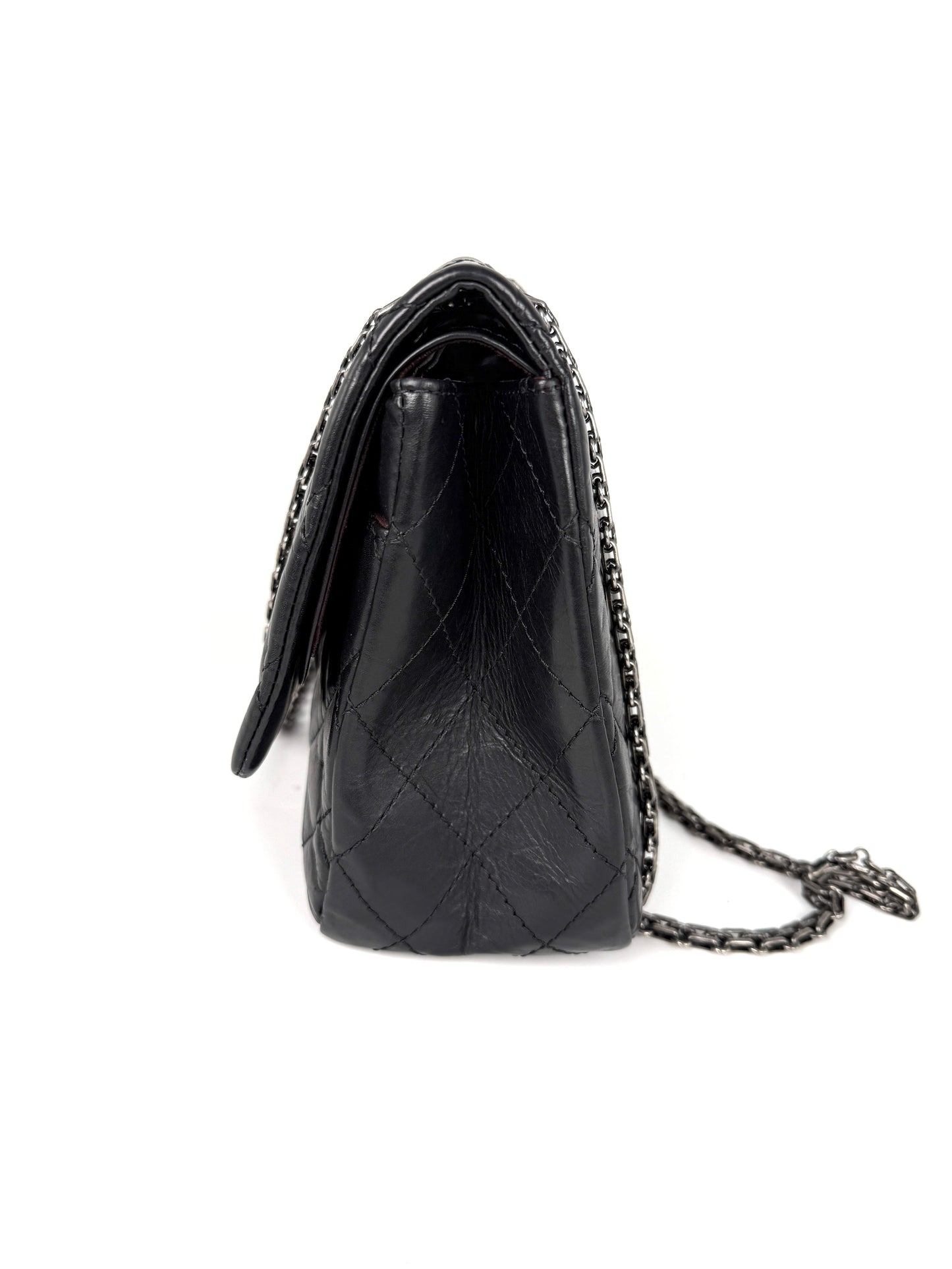 CHANEL Black Reissue 2.55 Quilted 227 Aged Calfskin Leather Shoulder Crossbody Bag