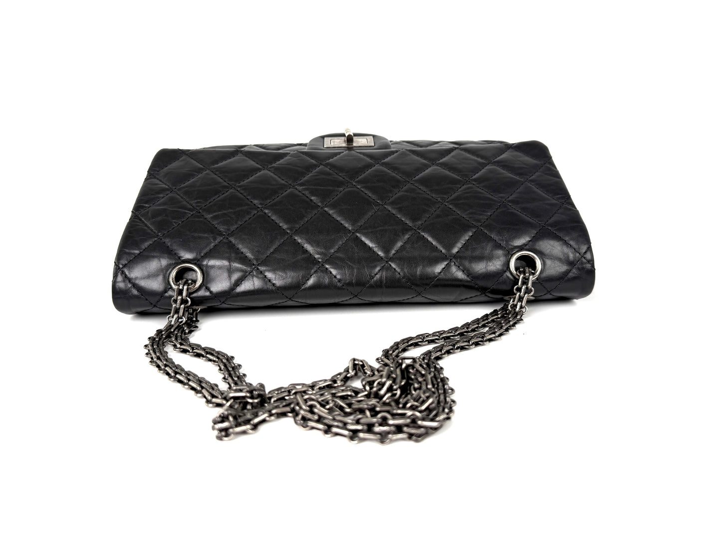 CHANEL Black Reissue 2.55 Quilted 227 Aged Calfskin Leather Shoulder Crossbody Bag