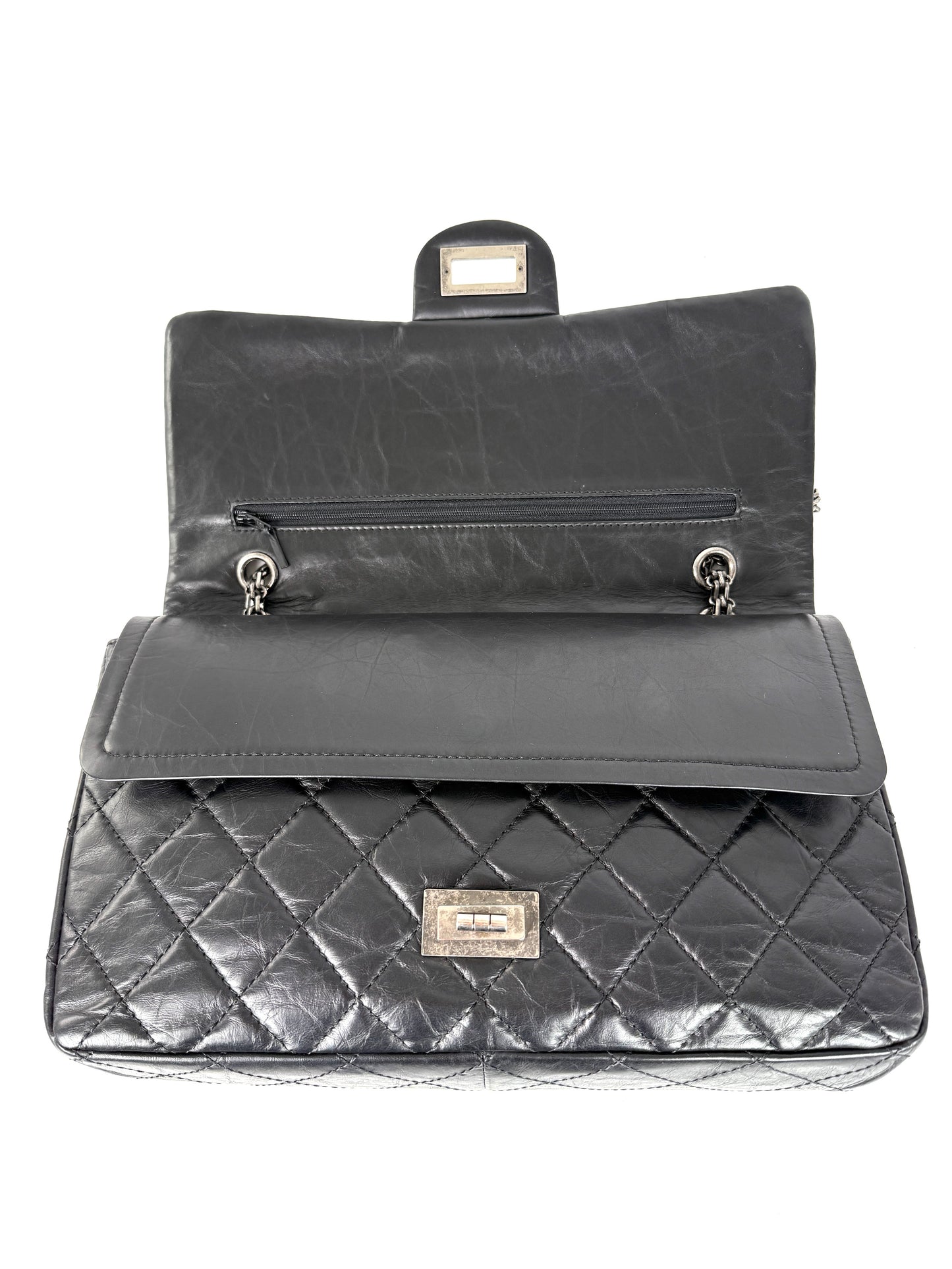 CHANEL Black Reissue 2.55 Quilted 227 Aged Calfskin Leather Shoulder Crossbody Bag
