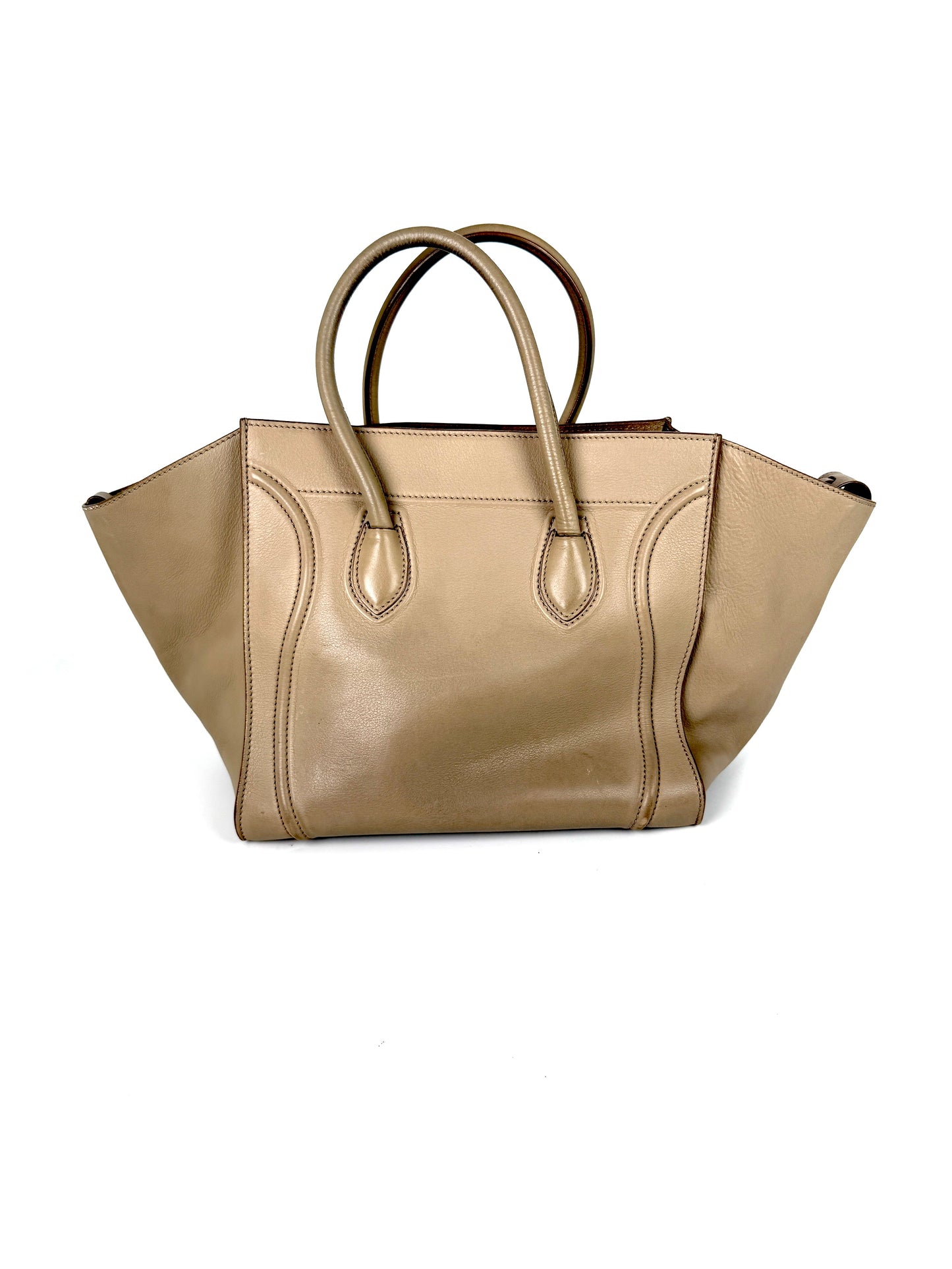 CELINE Luggage Phantom Medium Grained Calfskin Taupe Leather Satchel Bag