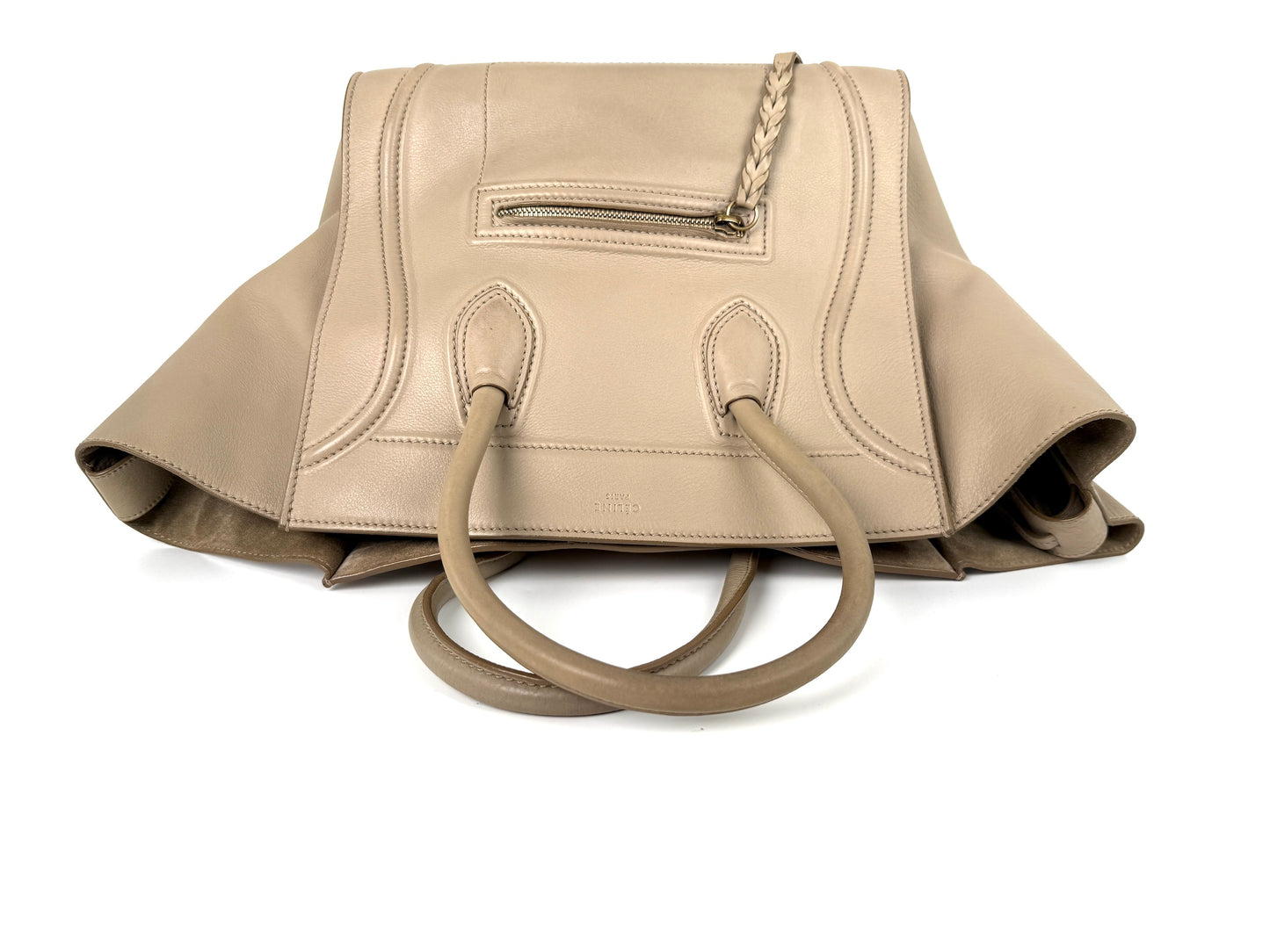 CELINE Luggage Phantom Medium Grained Calfskin Taupe Leather Satchel Bag