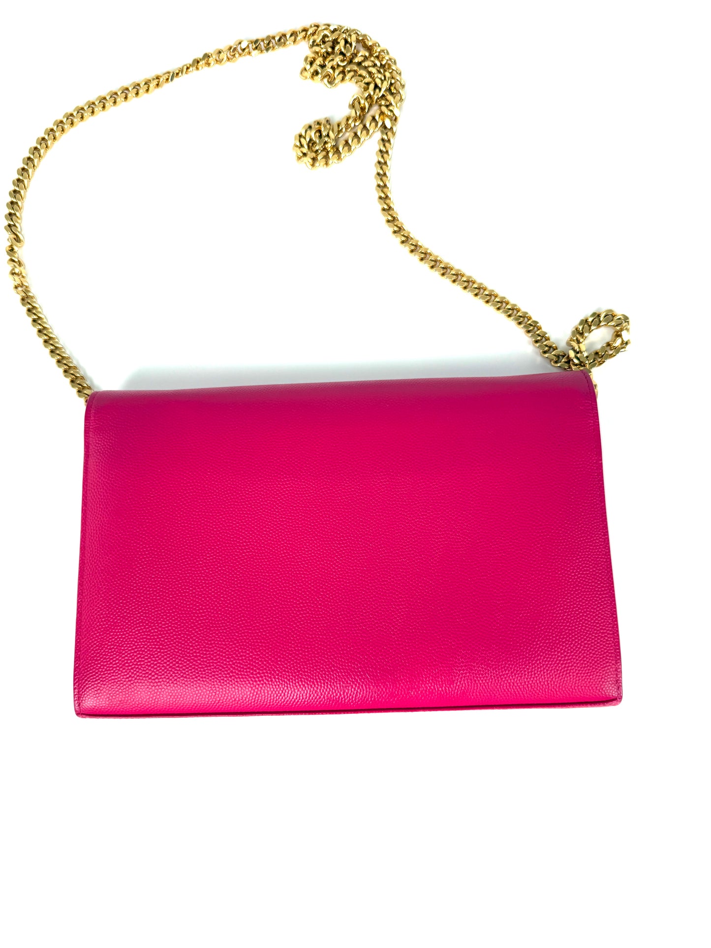Saint Laurent YSL Kate Pink Grain de Poudre Leather Wallet on Chain