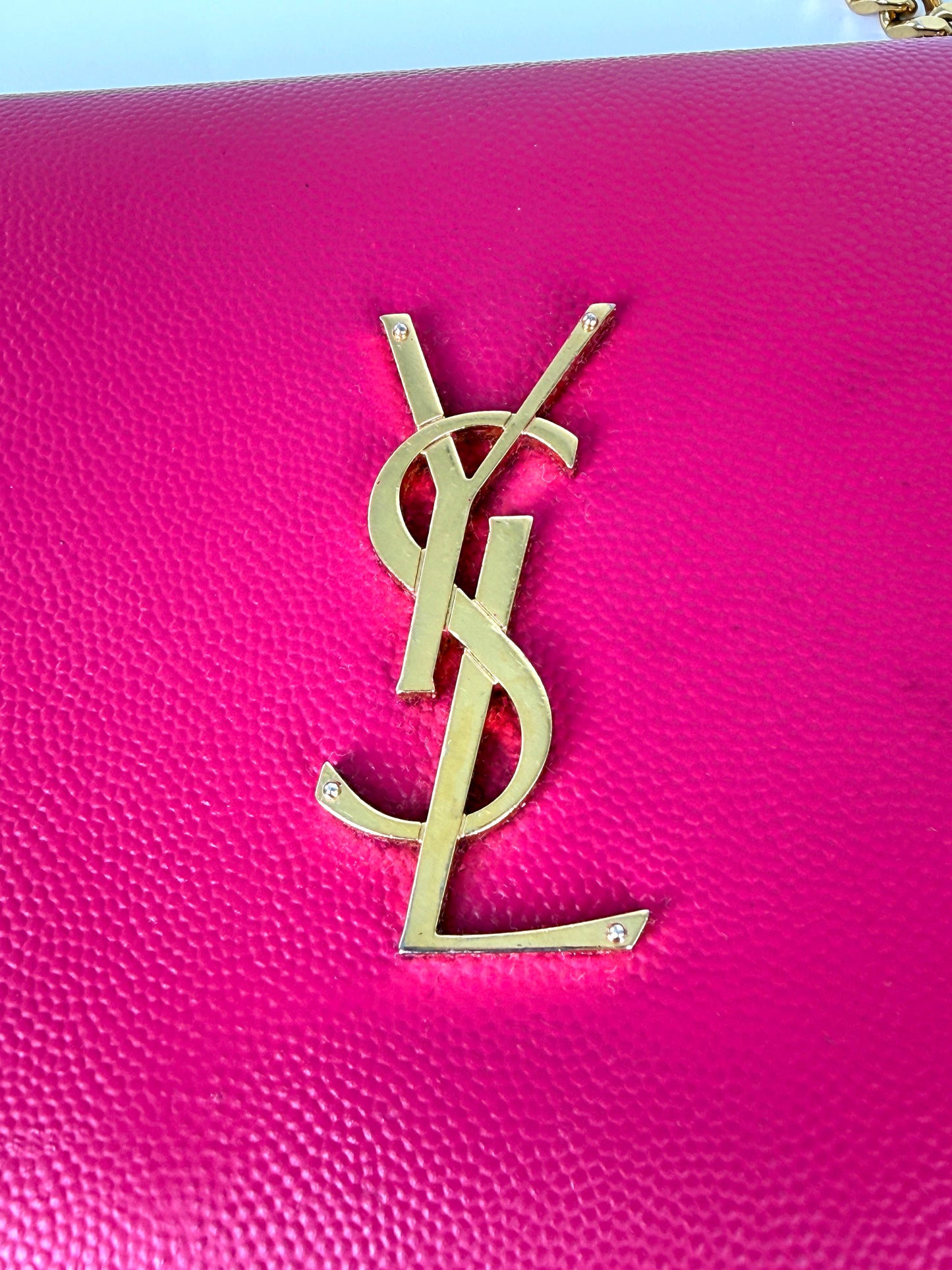 Saint Laurent YSL Kate Pink Grain de Poudre Leather Wallet on Chain